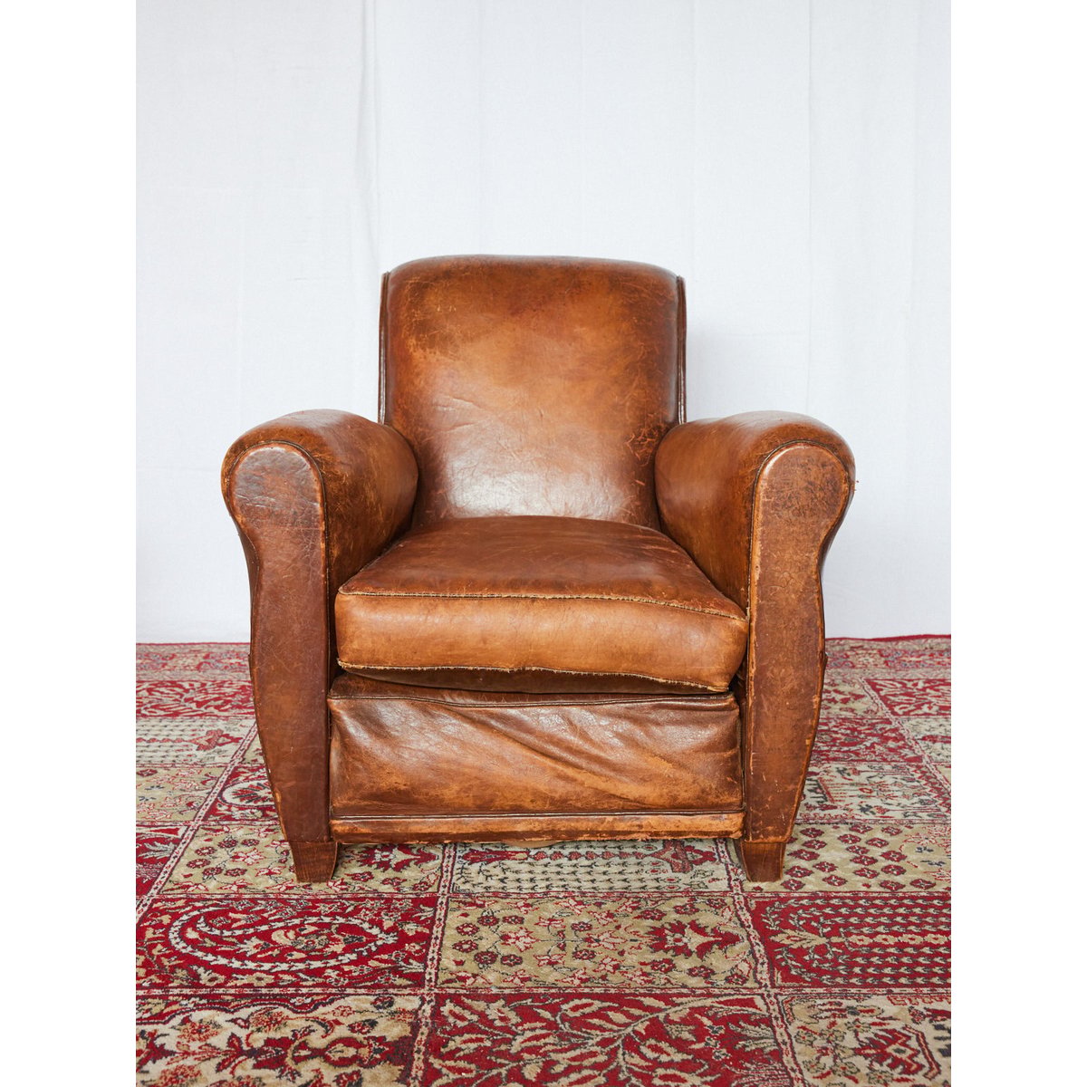 Fauteuil club en cuir Ernest N°1103 - Bon état marron, DEBONGOUT