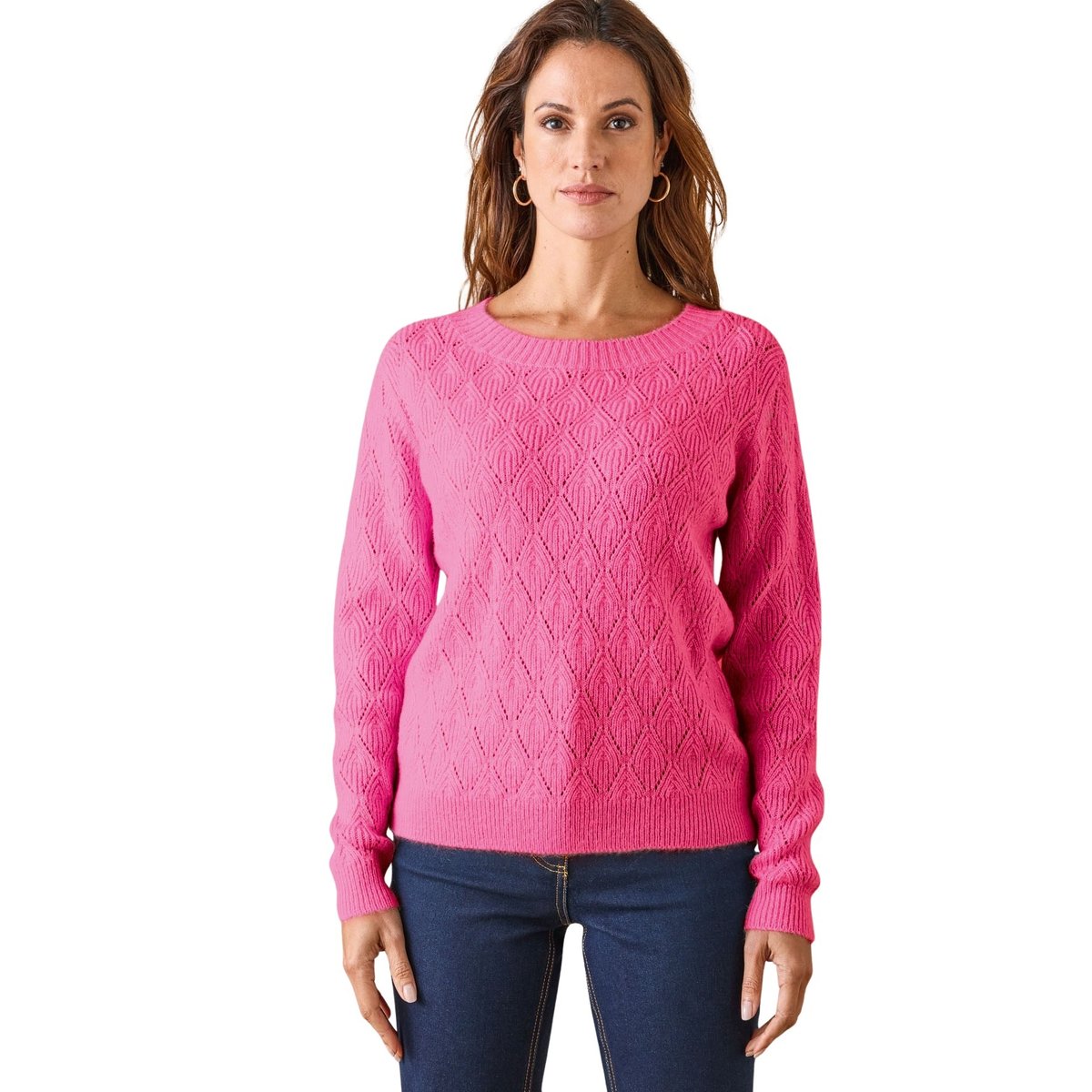 Pull encolure ronde maille fantaisie ecru, DAXON