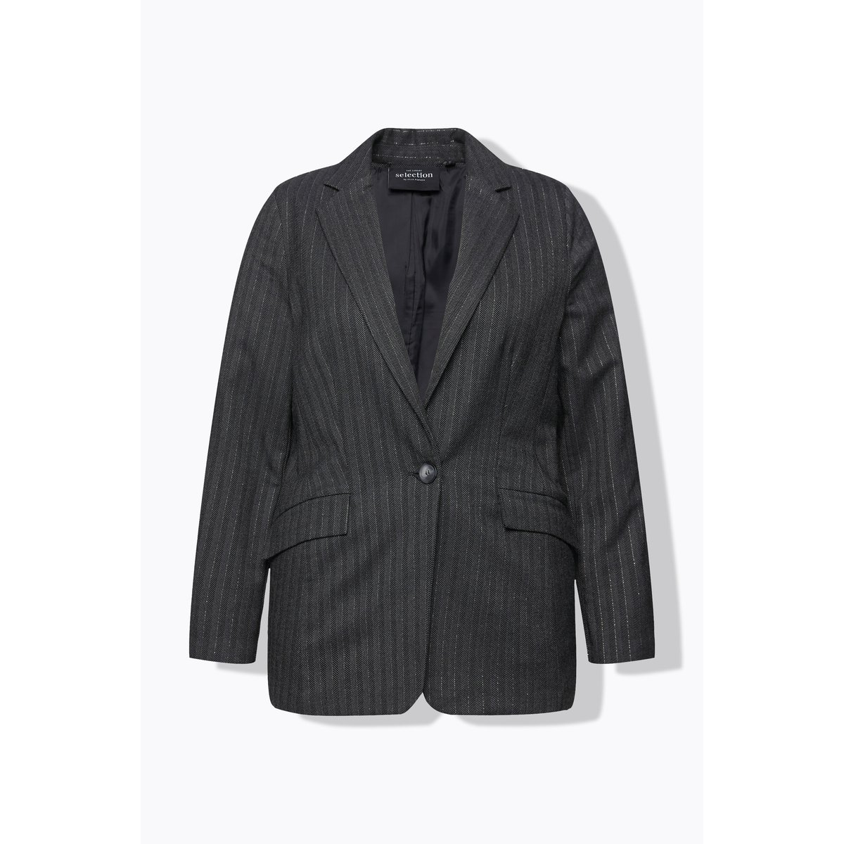 Blazer, motif à chevrons, col à revers gris asphalte, ULLA POPKEN