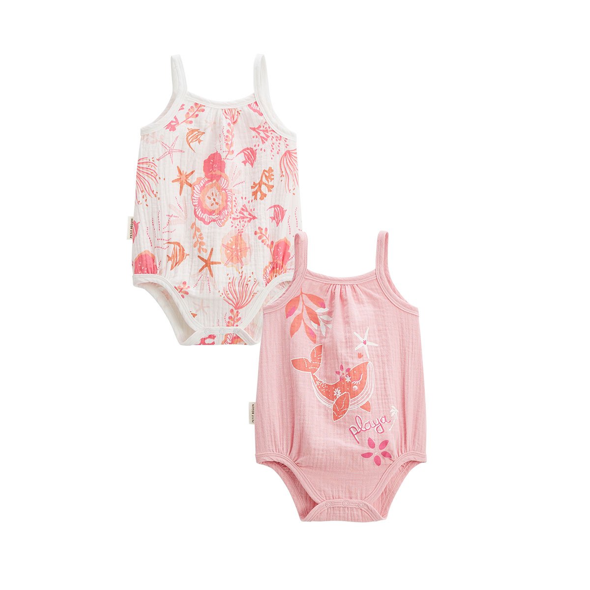 Lot de 2 barboteuses bloomer bébé en gaze de coton Bahamas rose, PETIT BEGUIN