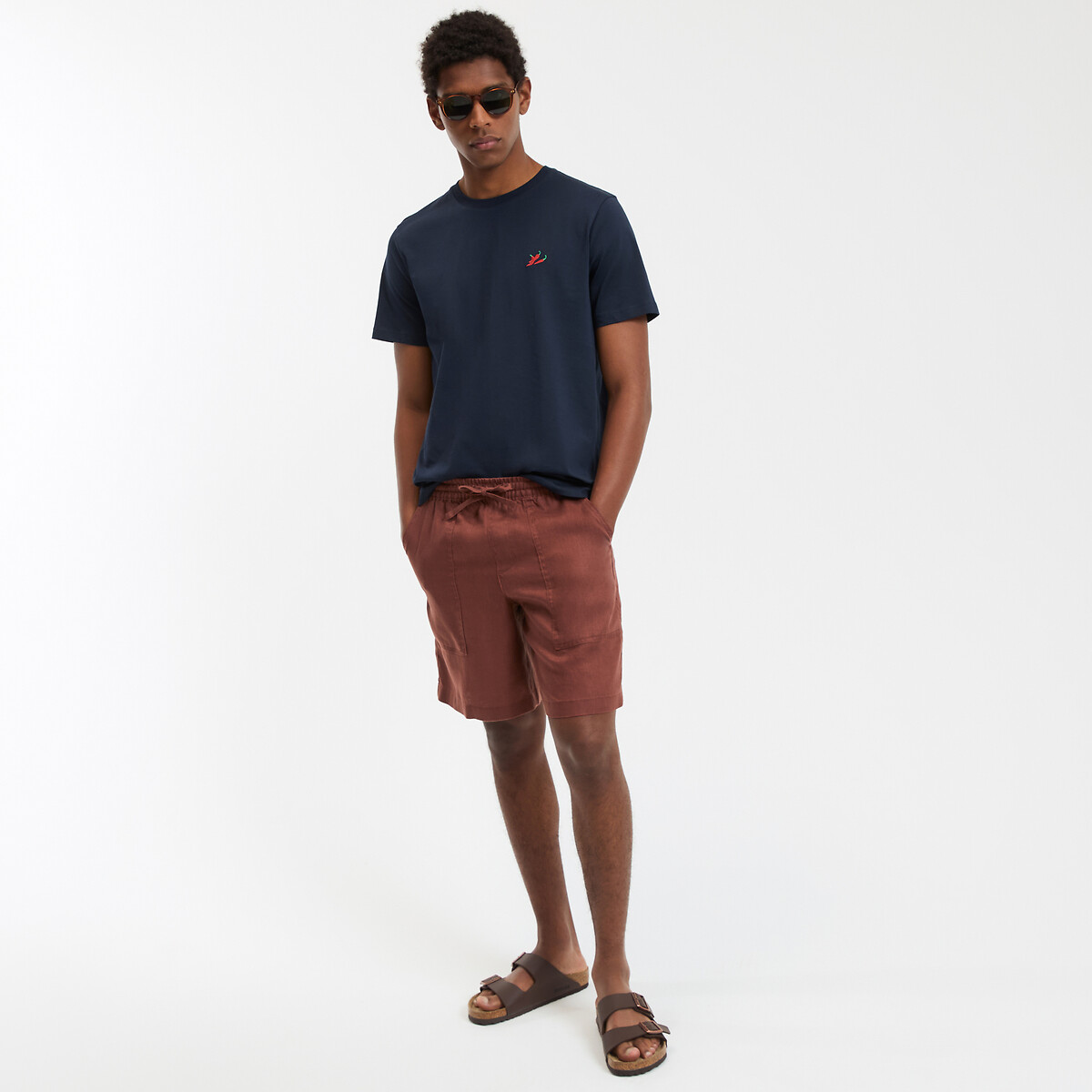 Short-Sleeve T-Shirt with Chilli Pepper Embroidery navy blue, LA REDOUTE COLLECTIONS