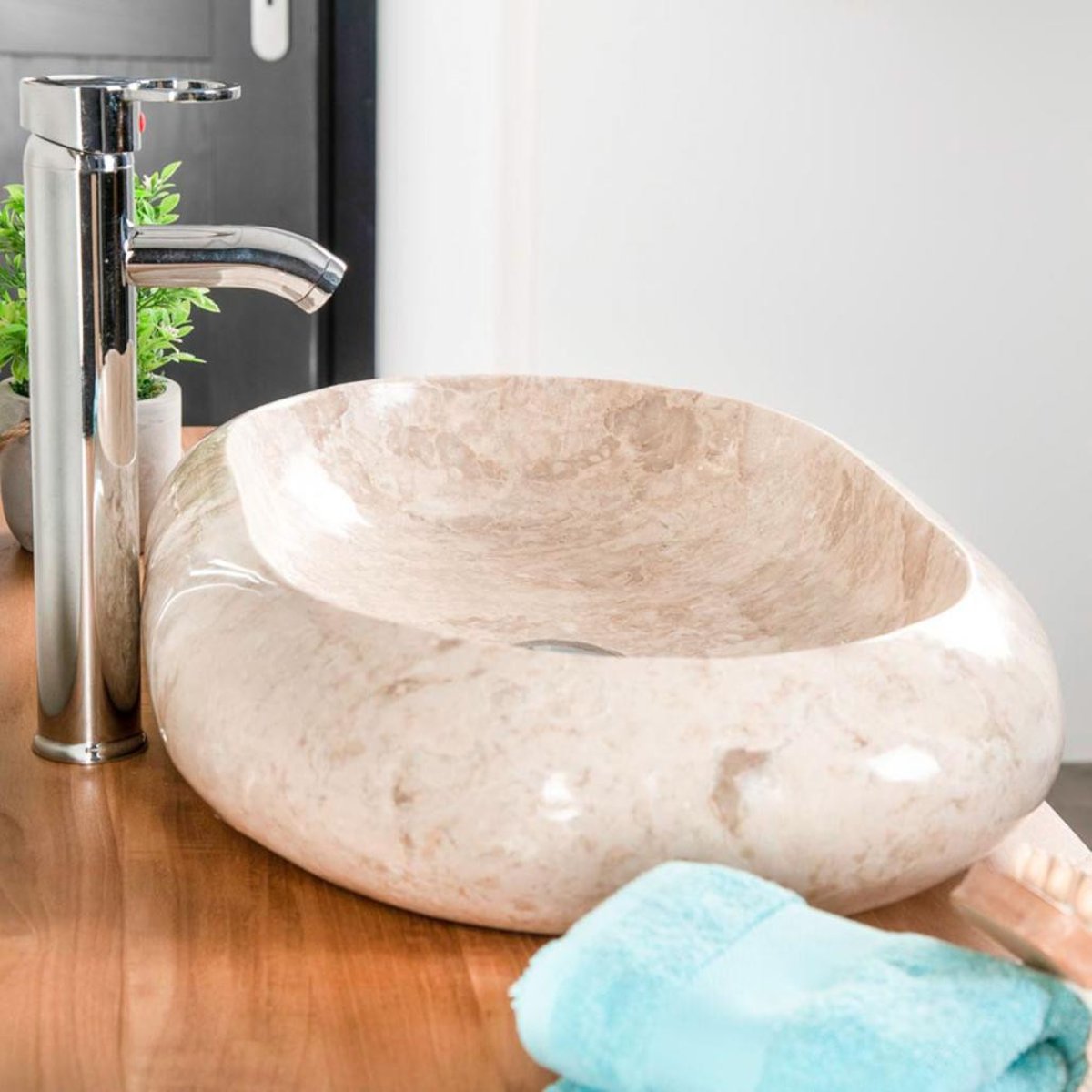 Grande vasque à poser en marbre ovale 60cm MURANO crème, WANDA COLLECTION