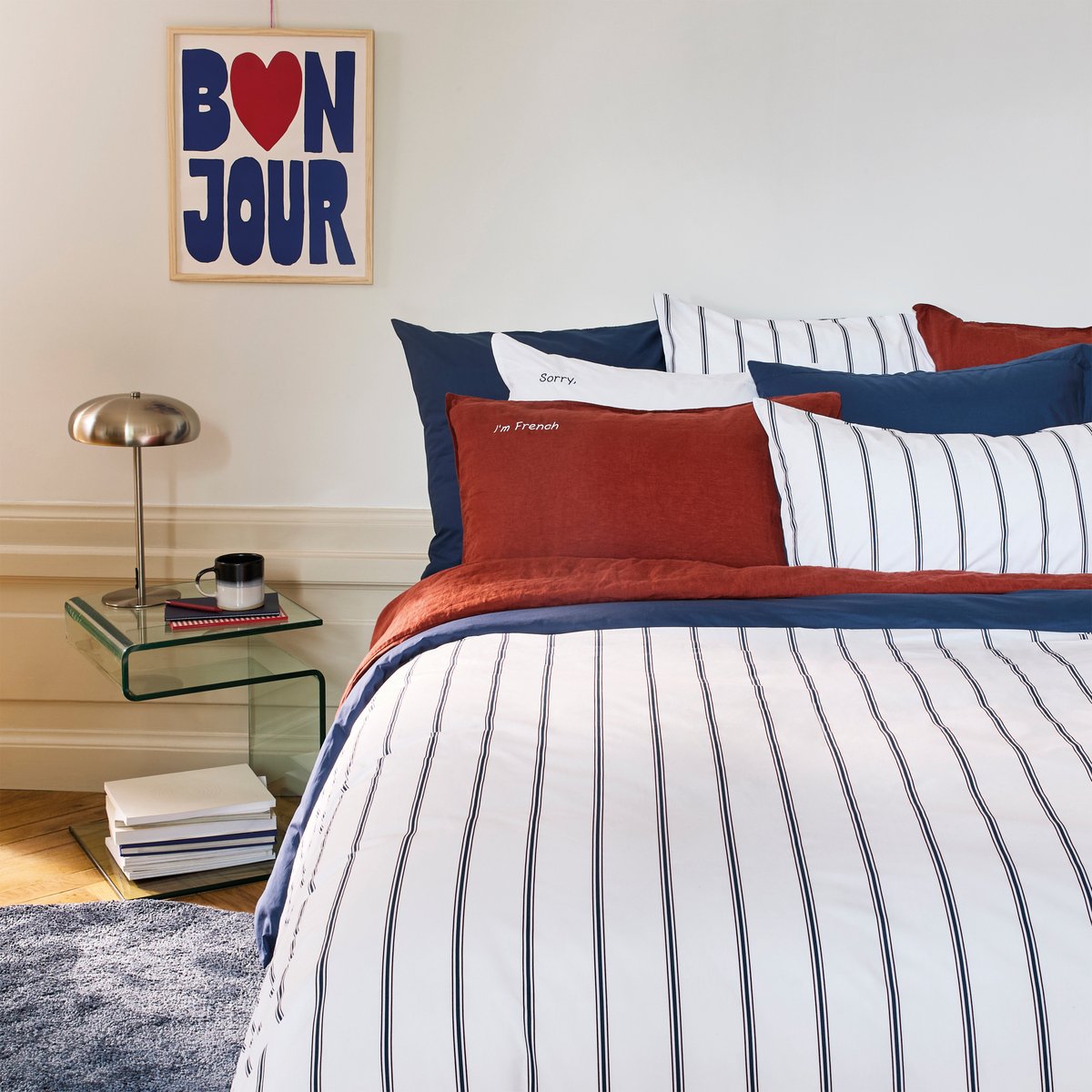 Housse de couette coton Neo marine rayure NÉO marine - rayures, CARRE BLANC