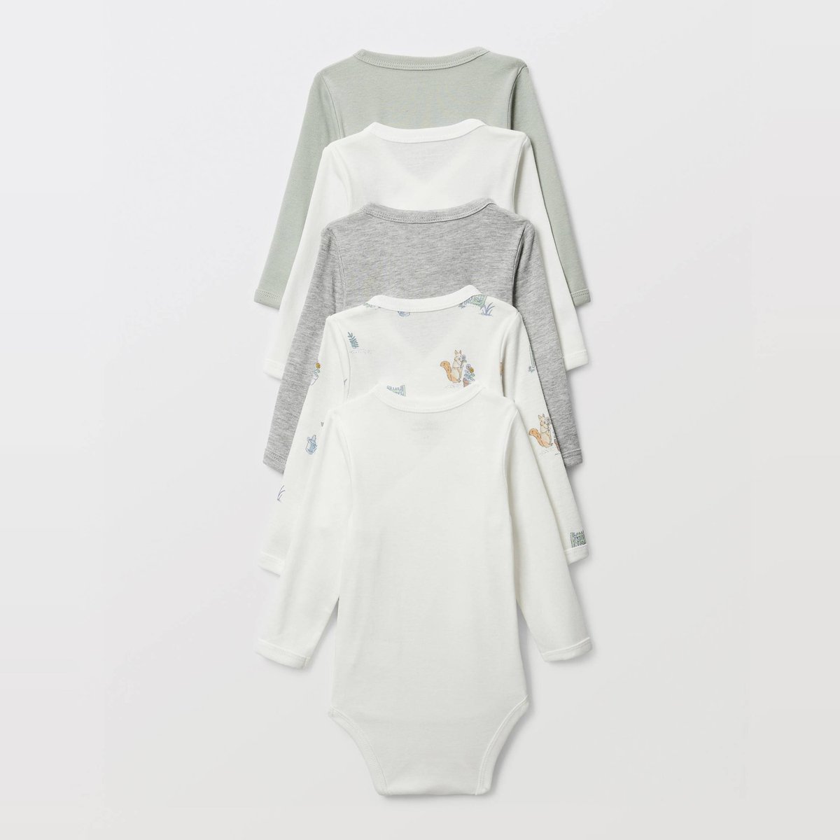 Lot de 5 bodies manches longues imprimé en coton BIO GOTS ecru, BOUT'CHOU