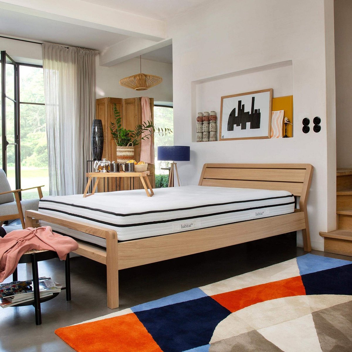 Matelas hybride ressorts ensachés et mousse en mémoire de forme DREAM HYBRIDE blanc, HABITAT