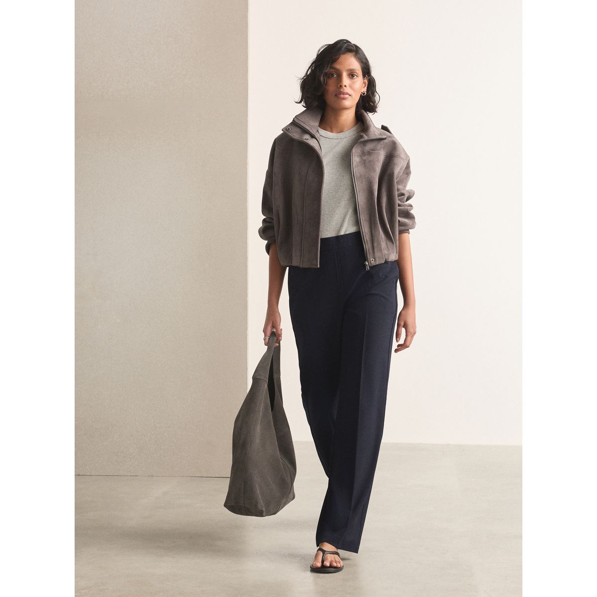 Pantalon large ajusté bleu marine, NEXT