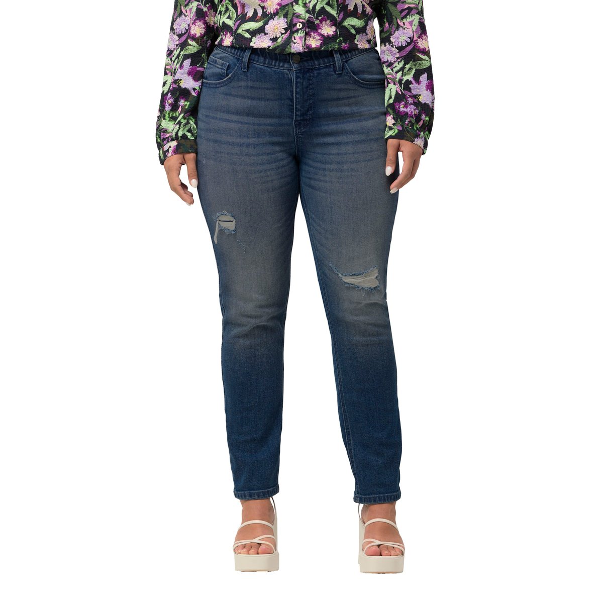 Jean Sammy, jambe ajustée. Détails destroy. bleu jean, ULLA POPKEN