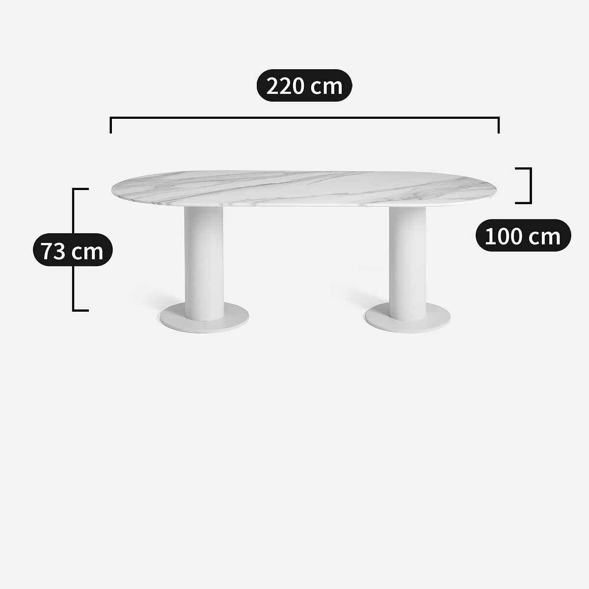 Tablero de mesa ovalado de cerámica L220 cm, Ovalo cerámica blanca, AM.PM