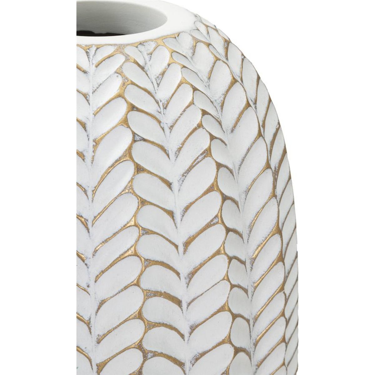 Vase sculpté relief feuille élégant MODERN blanc et doré, RECOLLECTION