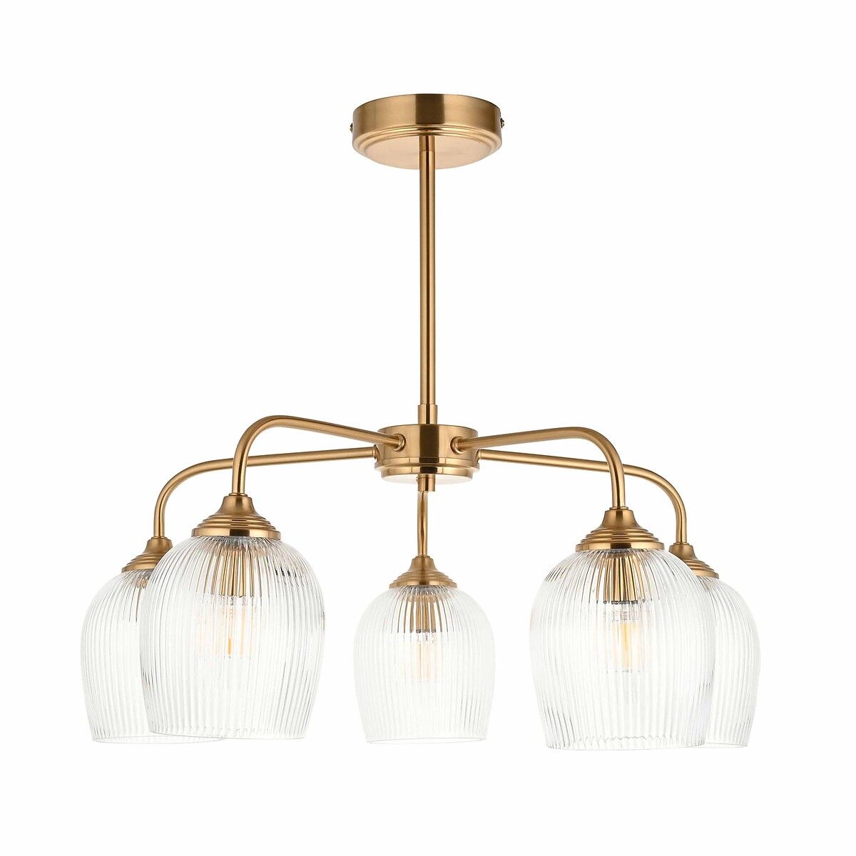 Ashbee 5-Light Drop Ribbed Glass Pendant Light brass, ÉDITÉ