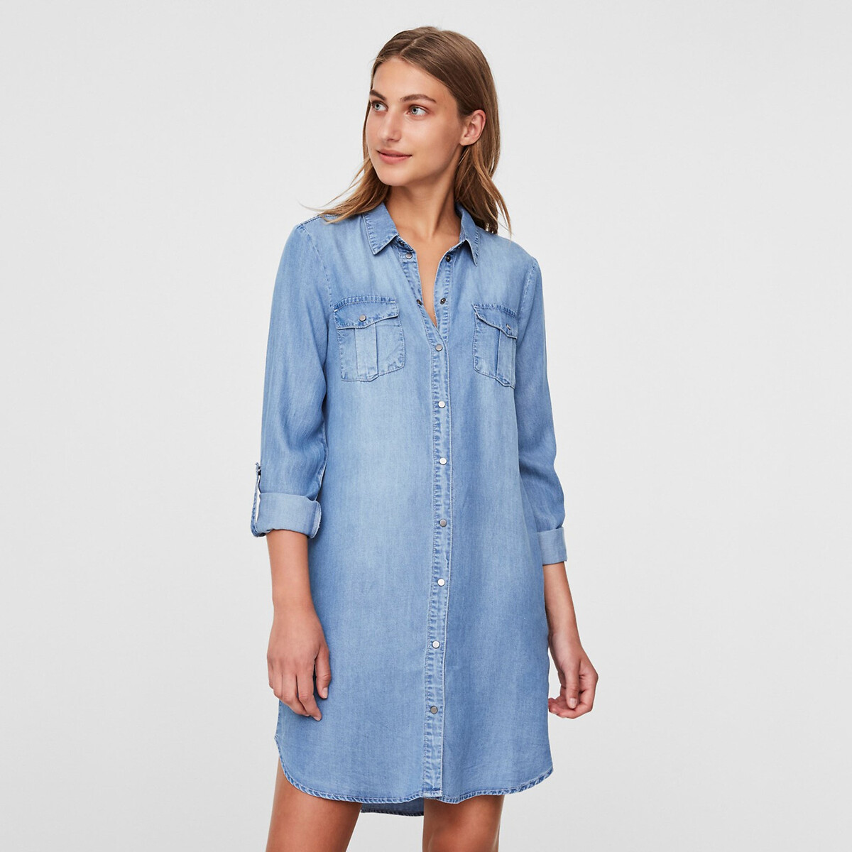 Robe chemise en jean stone clair, VERO MODA