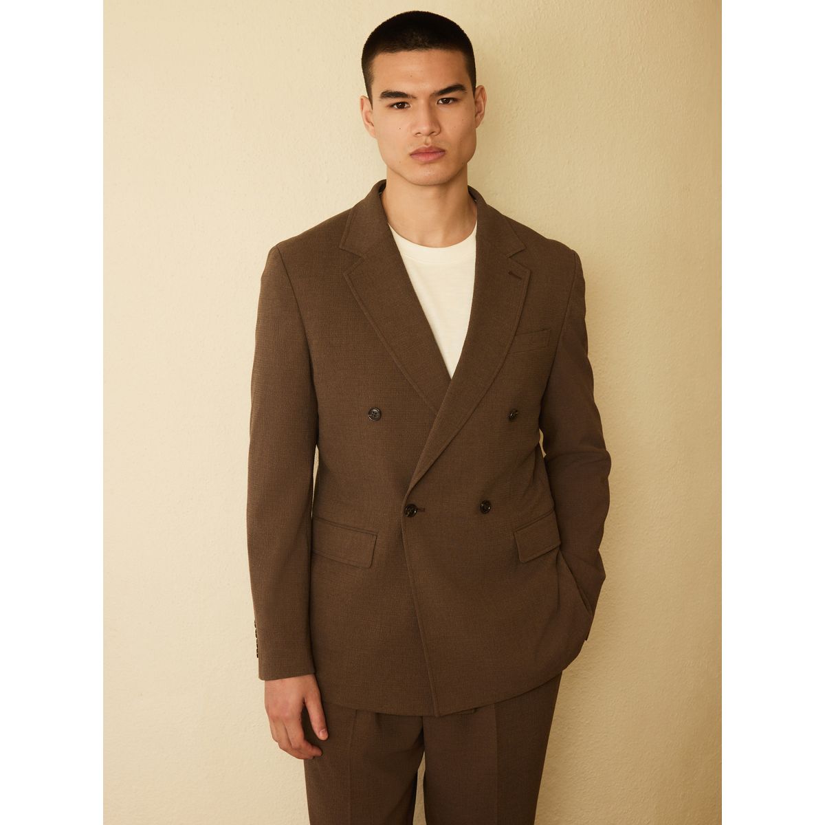 Veste de costume en seersucker texturé marron, NEXT