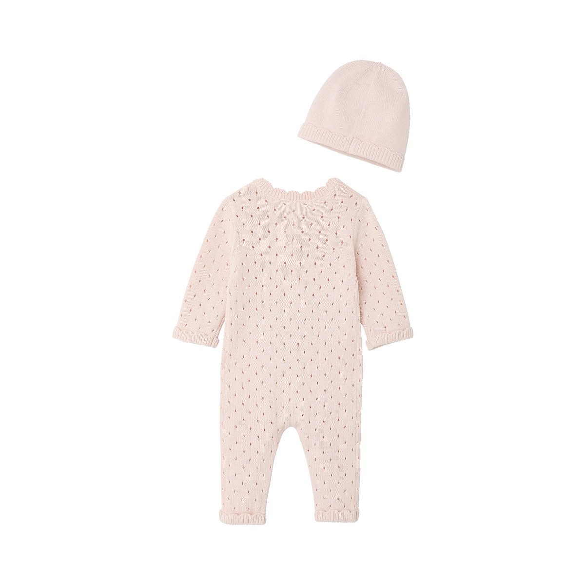 Ensemble combinaison et bonnet naissance rose pâle, VERTBAUDET
