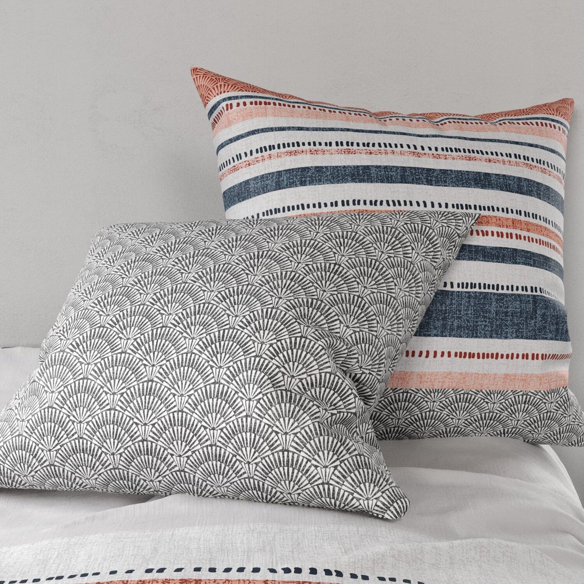 Parure housse de couette imprimée + taie(s) en coton, Chakra gris clair, ATELIER DU COTON