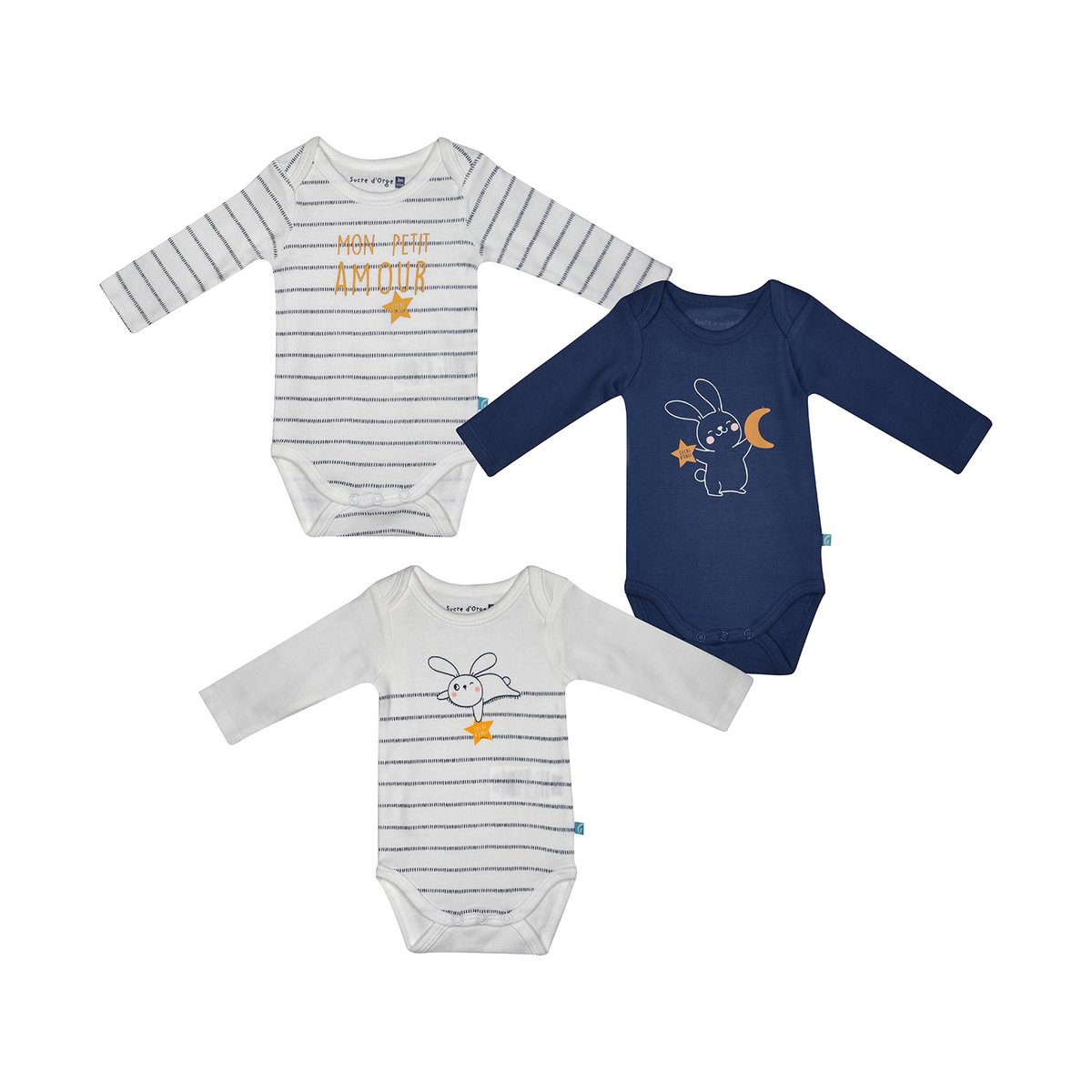 Lot 3 bodies bebe firmanio coton bio bleu, SUCRE D'ORGE