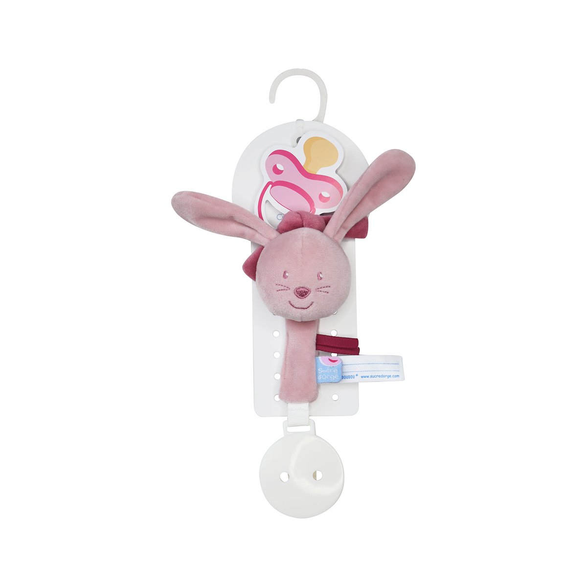 Attache tetine lapin rose violet, SUCRE D'ORGE