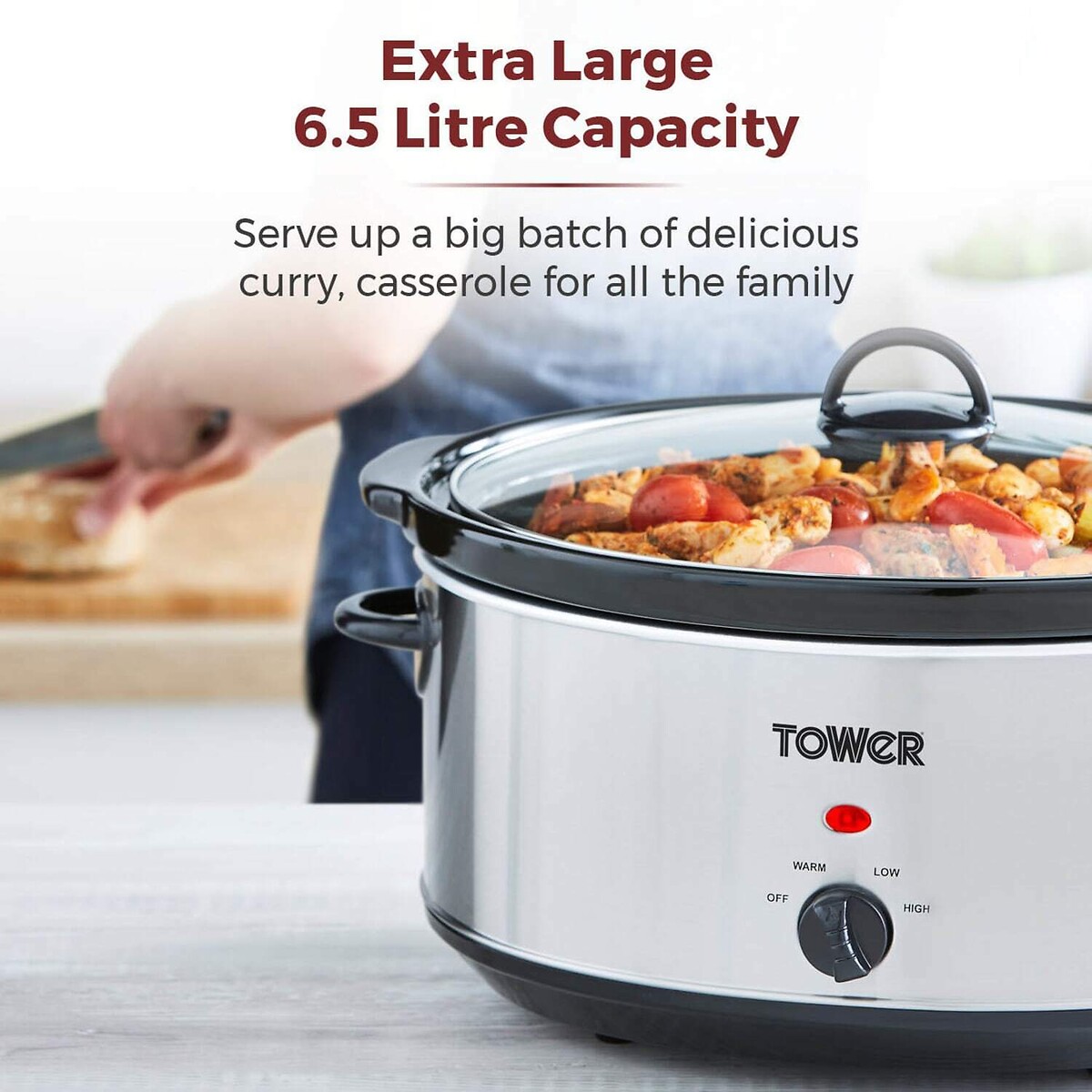 6.5L Stainless Steel Slow Cooker - T16040 stainless steel, TOWER