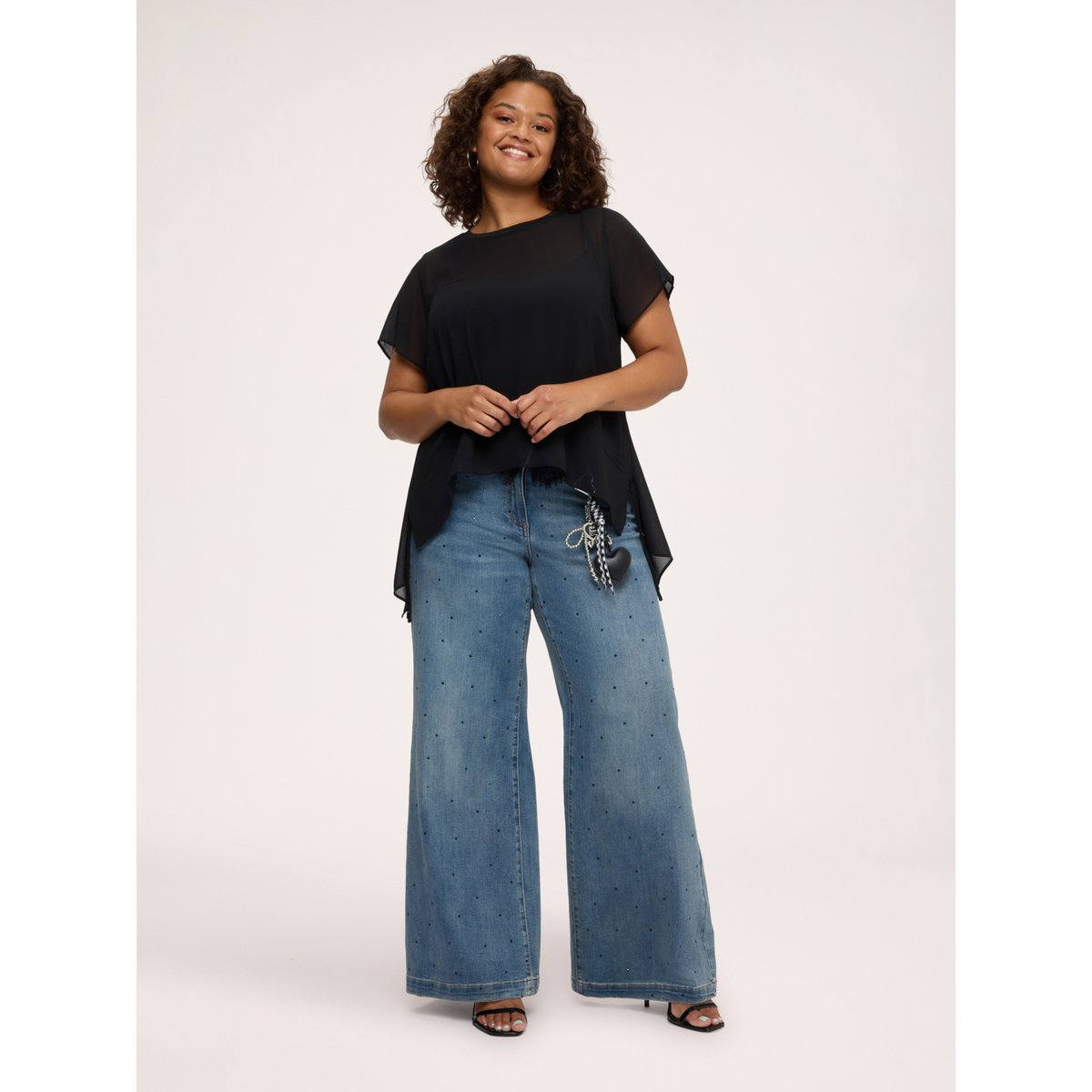 Jean Wide Leg avec dentelle et charm. bleu, FIORELLA RUBINO