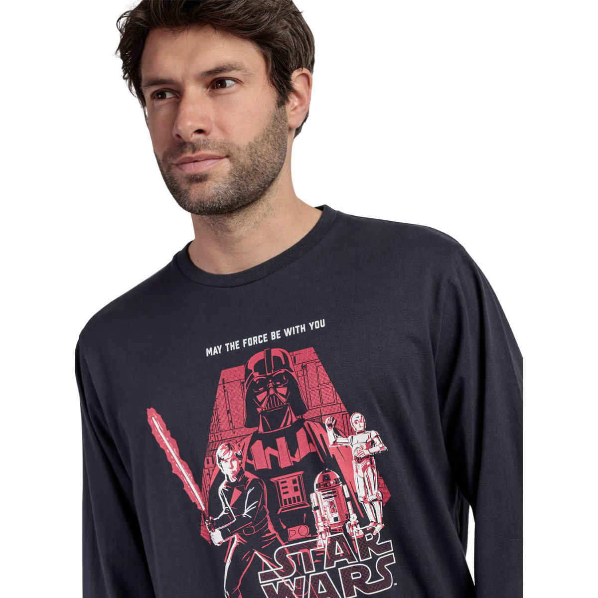 Pyjama pantalon top manches longues May The Force Star Wars gris, ADMAS