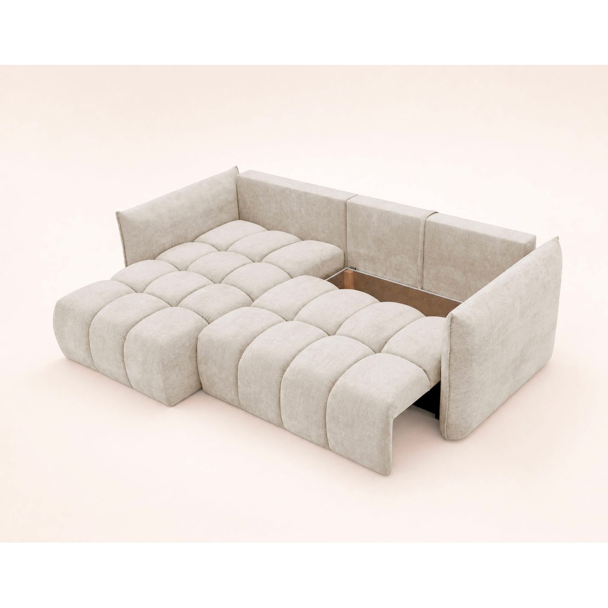 Canapé d'Angle Convertible en Velours texturé 4 places - AMBROISE beige, BEST MOBILIER