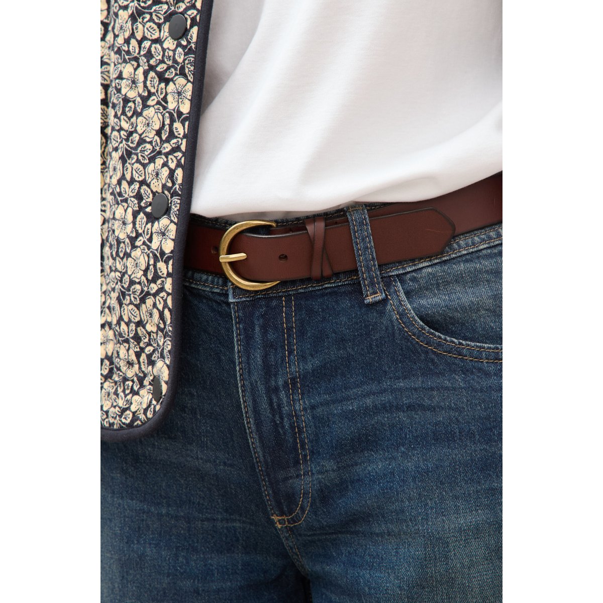 Ceinture large en cuir marron foncé, BONOBO