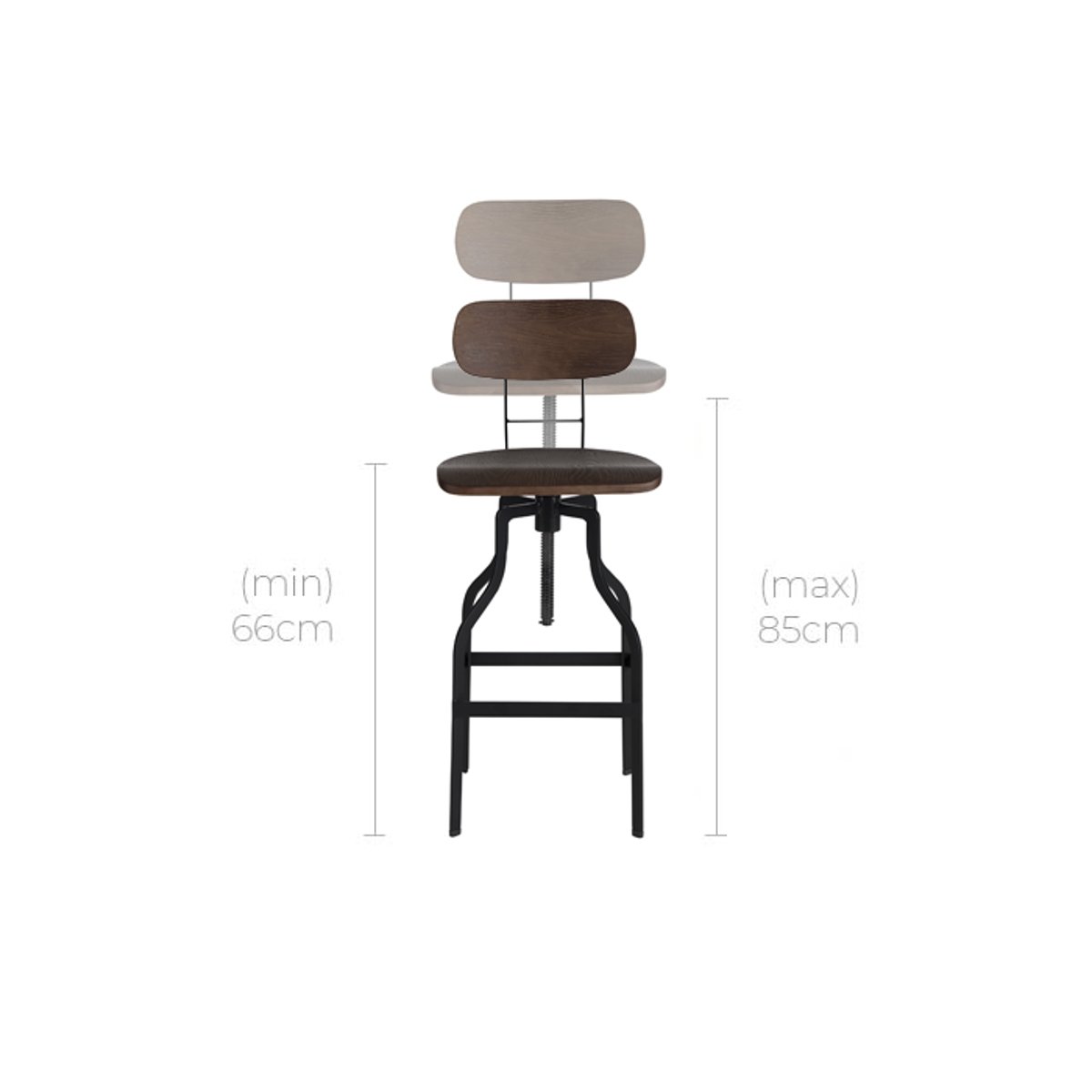 Chaise de bar vintage réglable en hauteur 66/85 cm en bois - RETRO bois foncé, MAISON PAVANE