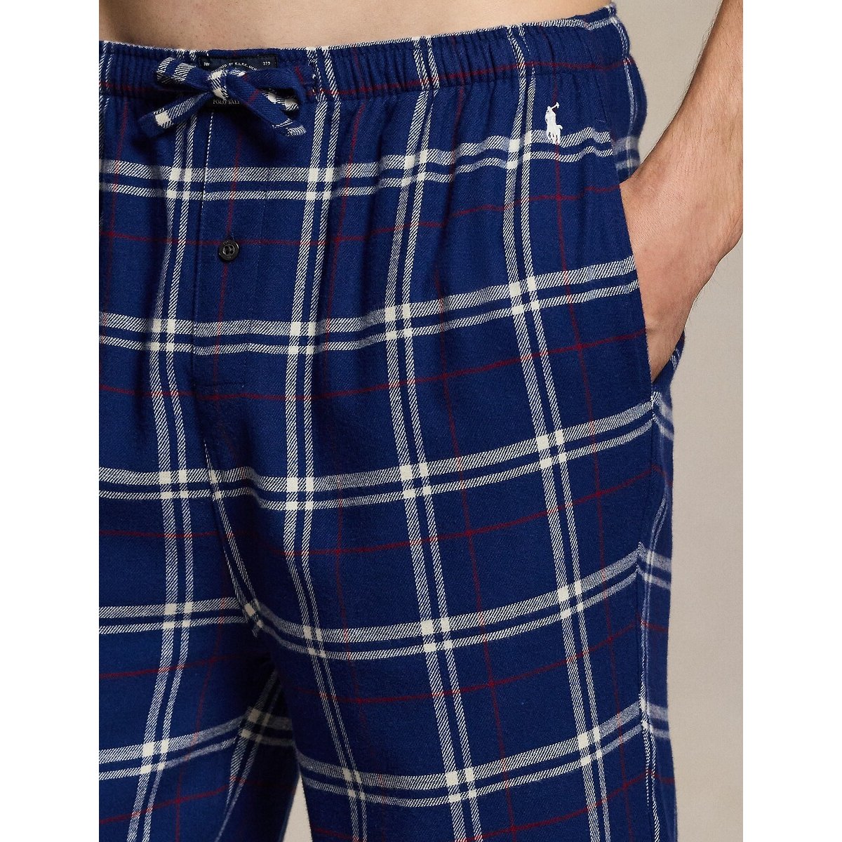 Conjunto de pijama largo de franela cuadros azul marino, POLO RALPH LAUREN