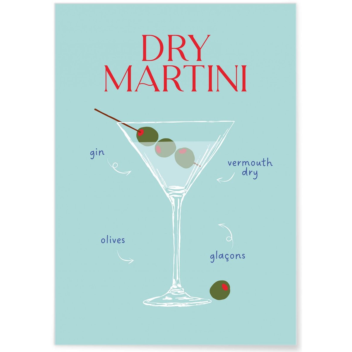 Affiche Cocktail Dry Martini 2 blanc, L'AFFICHERIE