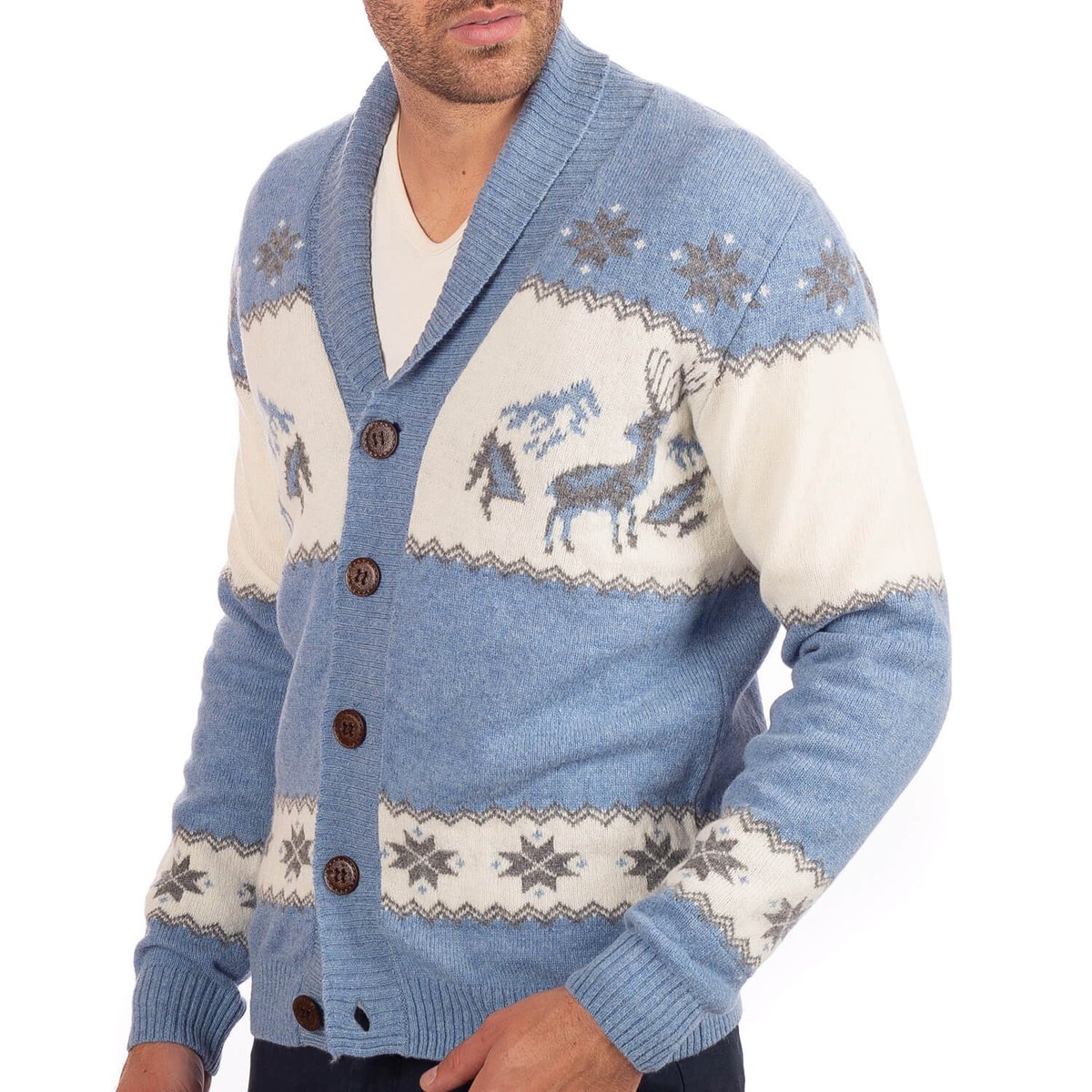 Cardigan montagne 100% laine Blue sur Shilton : le vêtement Rugby Sportswear ! indigo, SHILTON