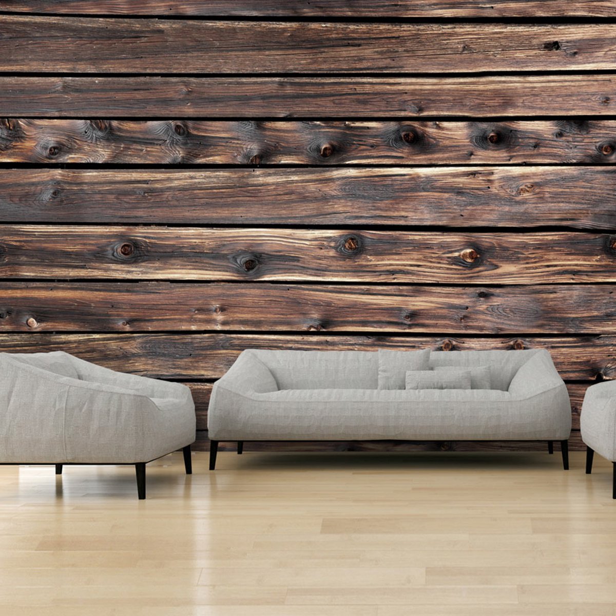 Papier peint intissé panoramique Wooden Warmth noir, EDEN