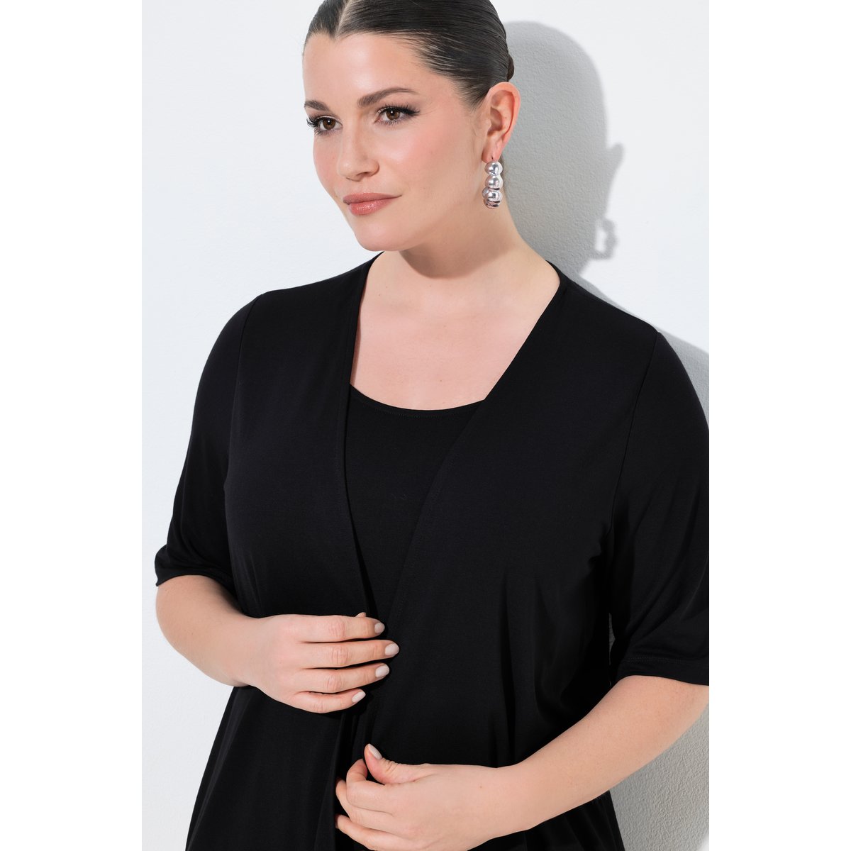 T-shirt 2-en-1, col rond et manches courtes noir, ULLA POPKEN