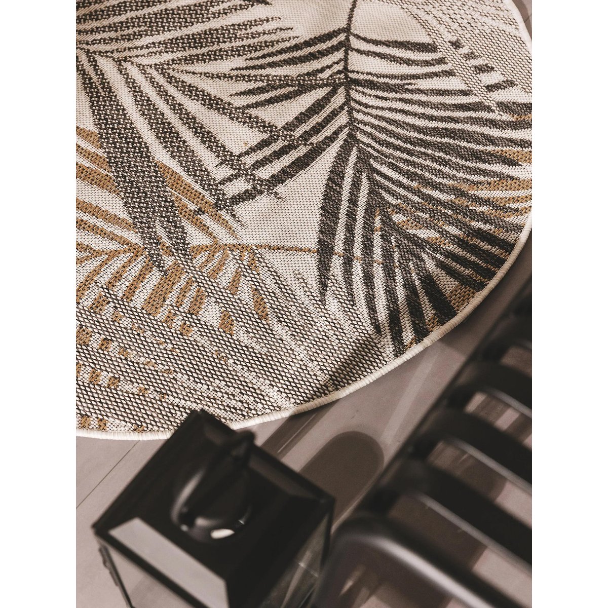 Tapis d'extérieur & intérieur rond CLEO noir, BENUTA