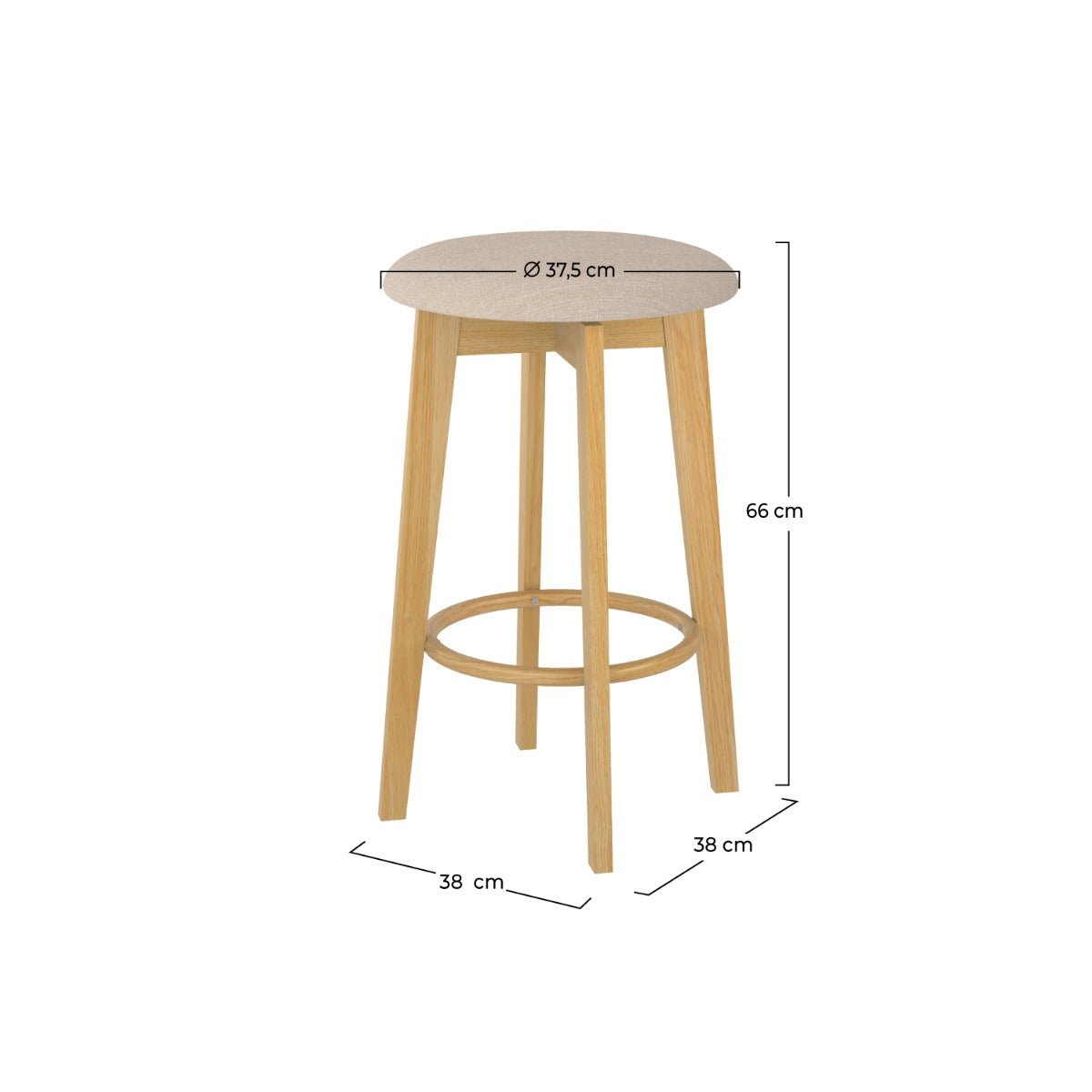 Lot de 2 tabourets pour îlot central 66 cm en tissu - VAHINA beige et bois clair, MAISON PAVANE