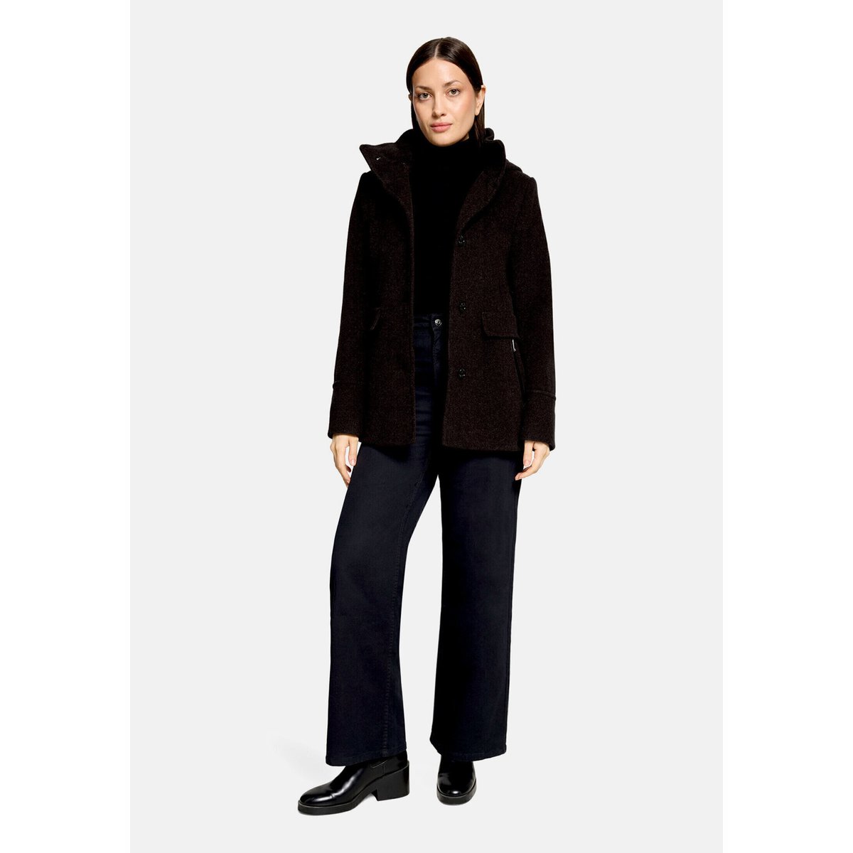 Veste en laine à capuche dark brown melange, GIL BRET