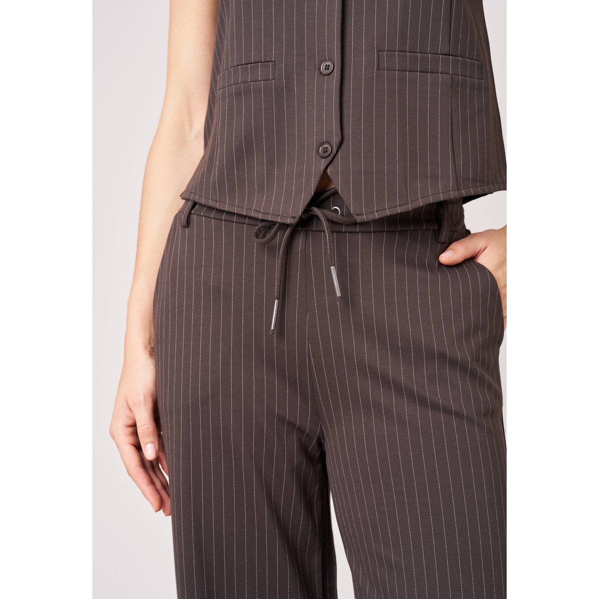 Pantalon droit femme à rayures TAYSEN marron, DEELUXE