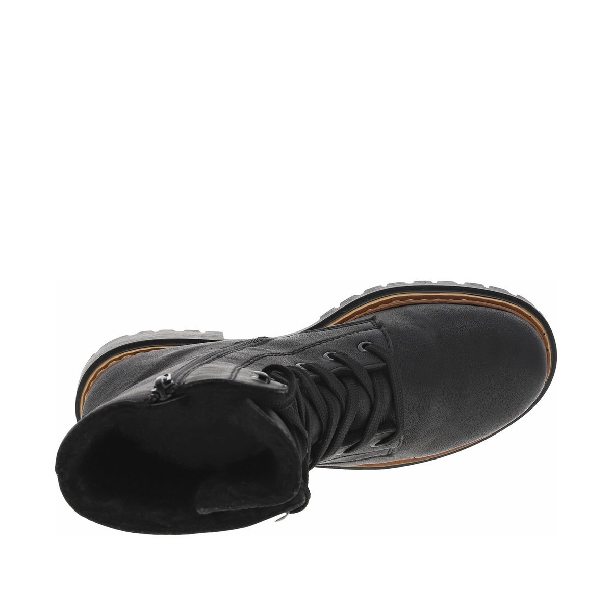 Bottines noires à talon décroché bas avec des lacets plats et un zip noires, RIEKER