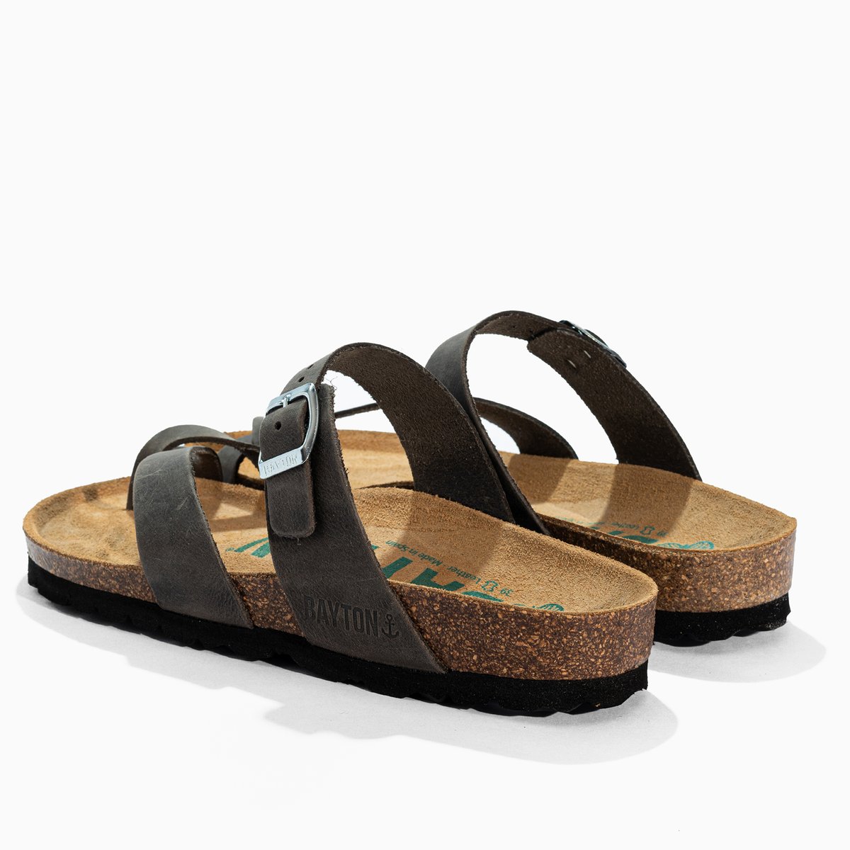 Tongs en cuir DIANE anthracite, BAYTON