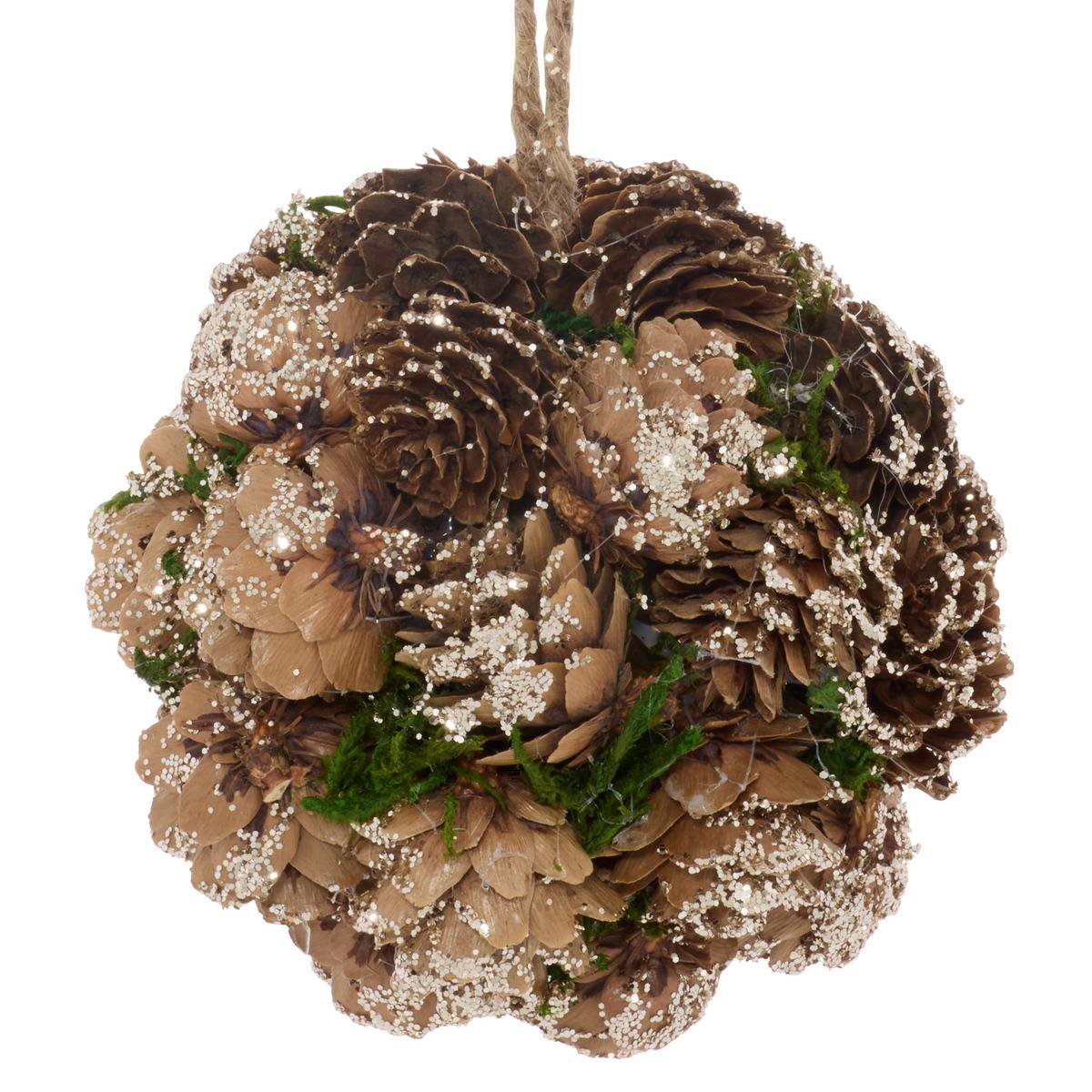 Suspension de sapin boule de pommes de pin et mousse D. 9 cm marron, FEERIC LIGHTS & CHRISTMAS