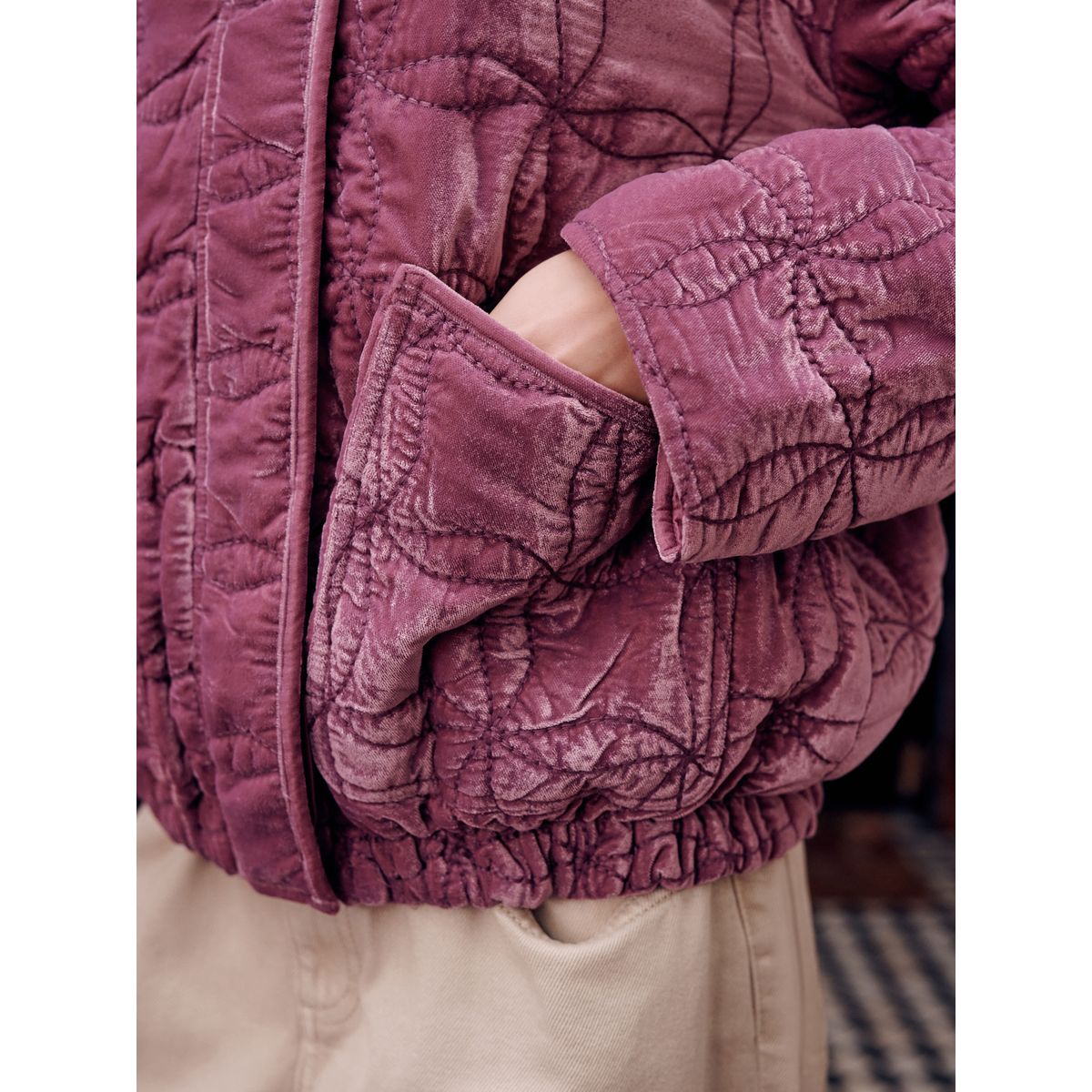 Veste matelassée en velours rose, NEXT