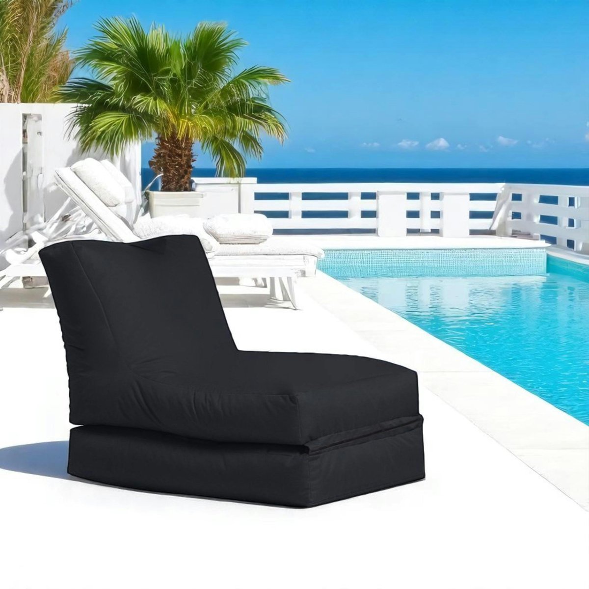 Chilienne de jardin dépliable en tissu imperméable ARTA noir, PIER IMPORT