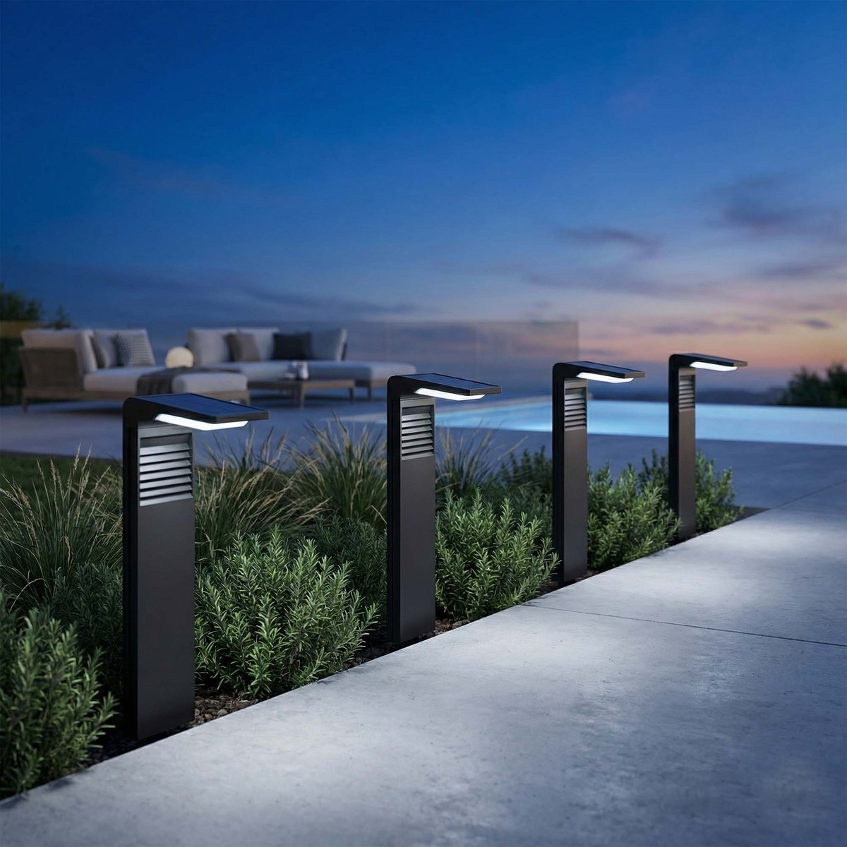 Lot de 4 Potelets solaires à piquer 4x OSTRY noir, LUMISKY