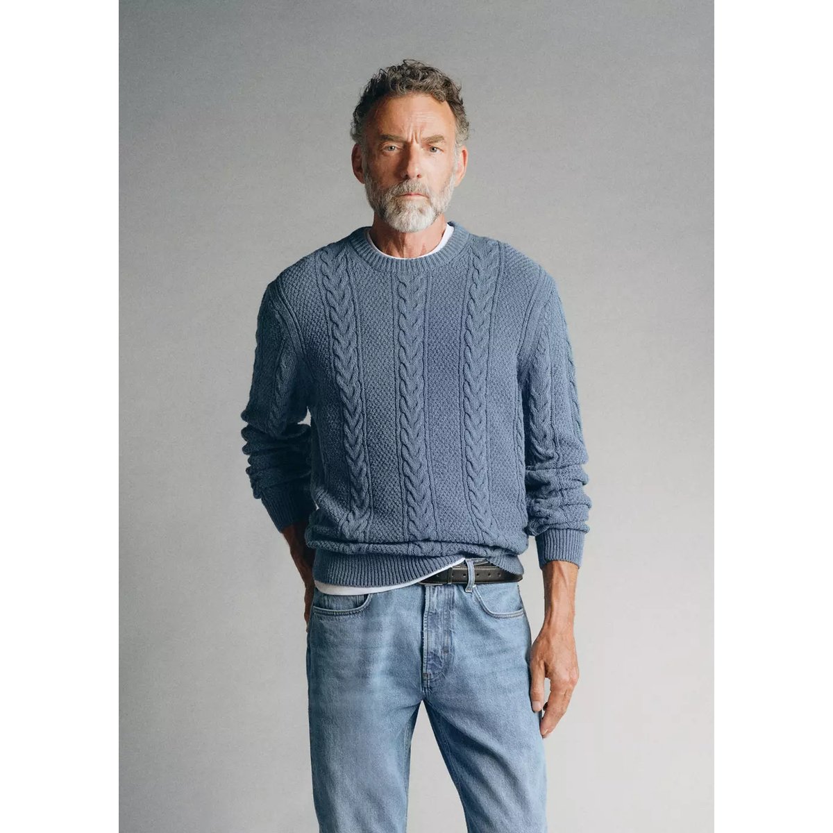 SWEATER CABLE bleu porcelaine, MANGO MAN