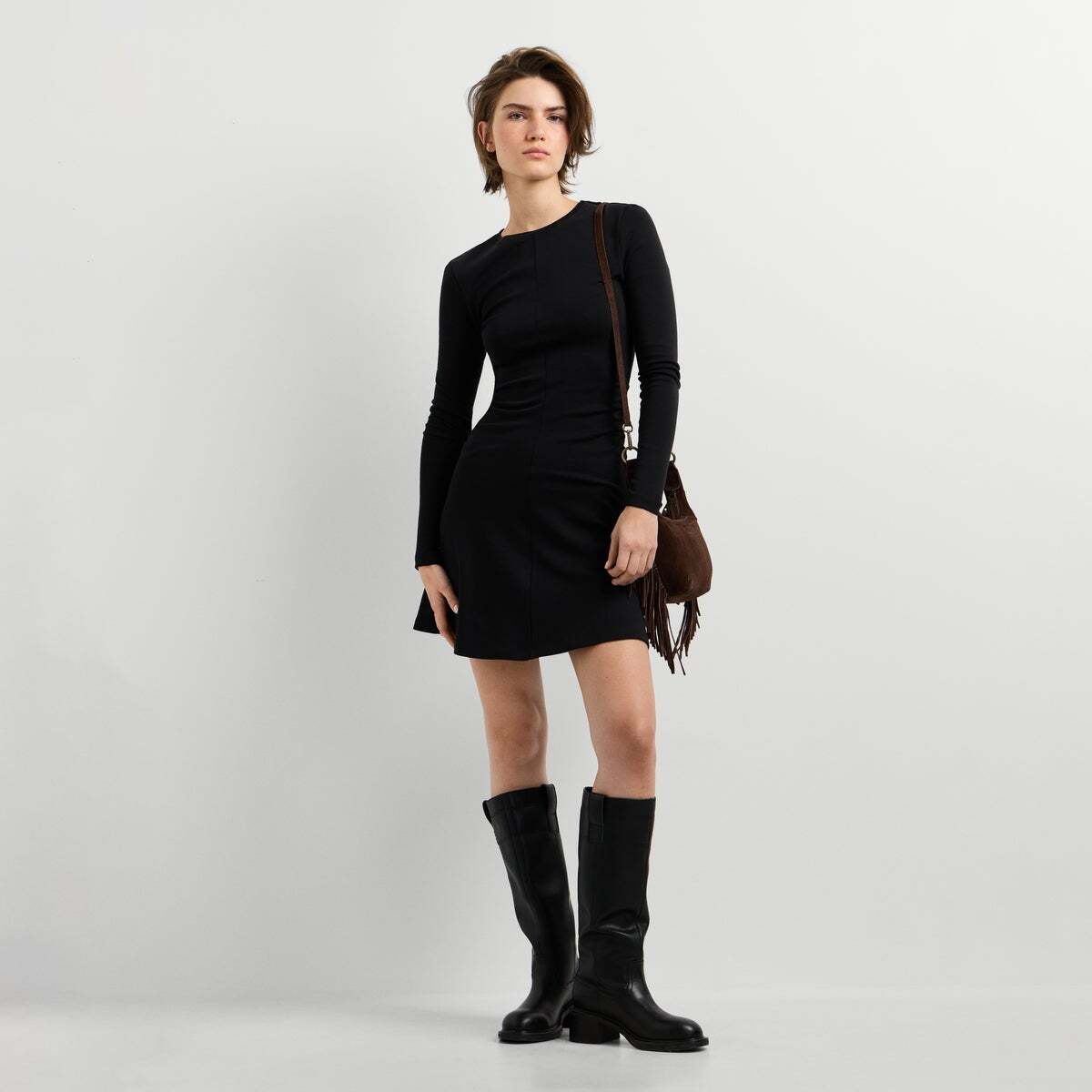 Robe Courte À Col Rond noir, PEPE JEANS