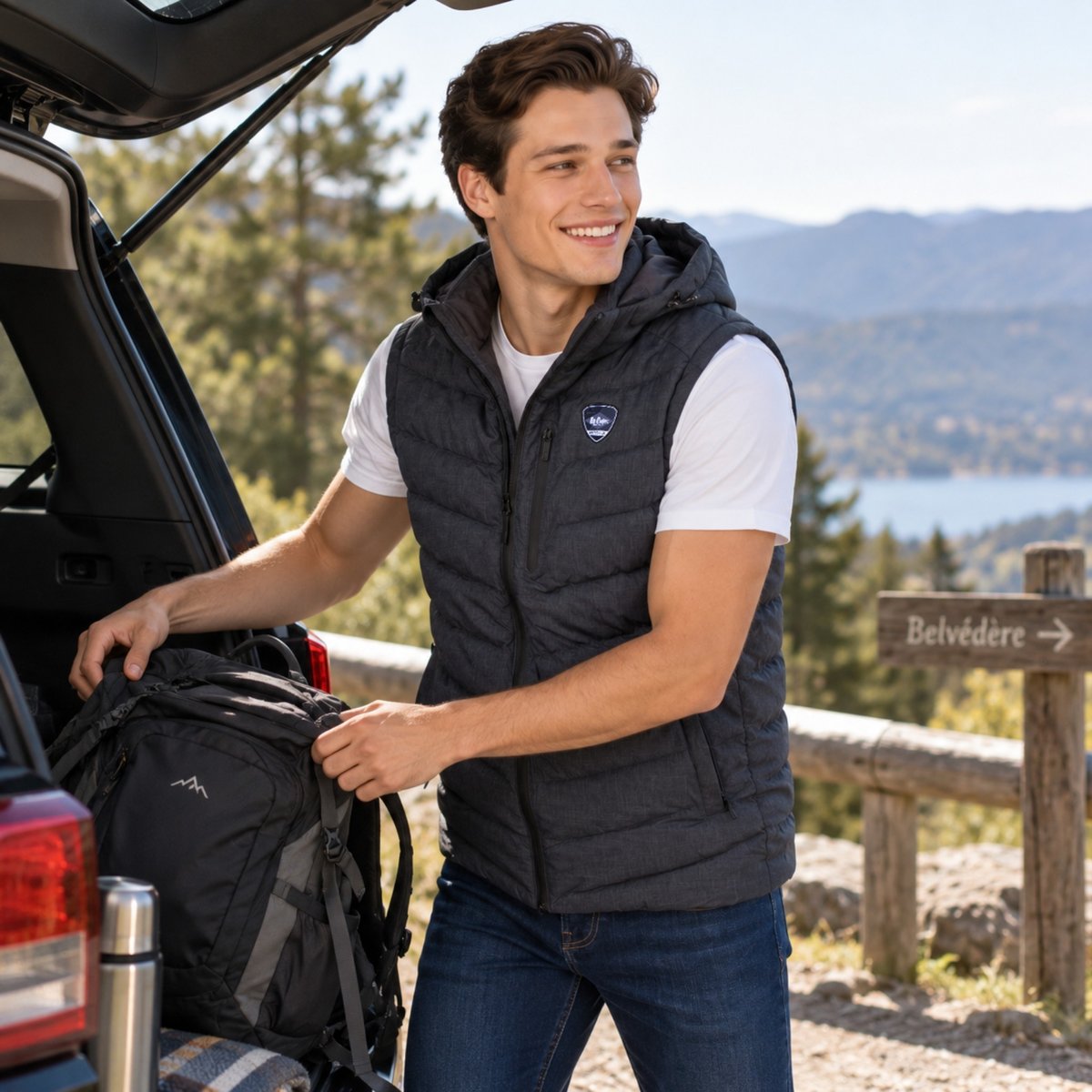 Doudoune sans manches zippée à capuche, poches zippées ALTITUDE noir, LEE COOPER
