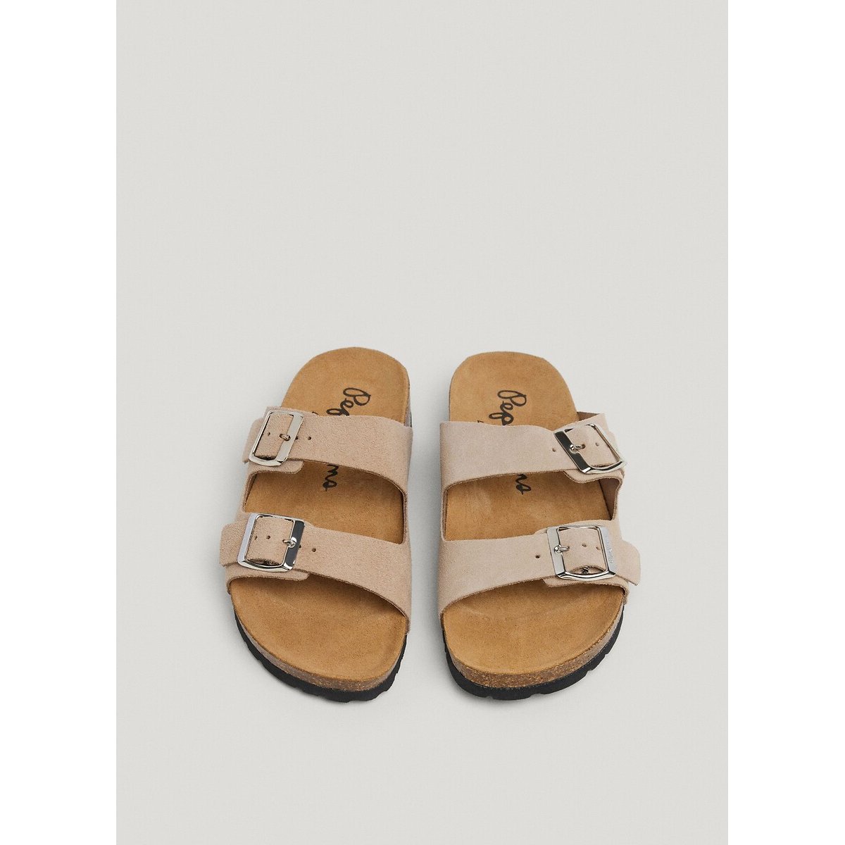 Doppelte Riemchenpantoletten Oban Suede beige, PEPE JEANS