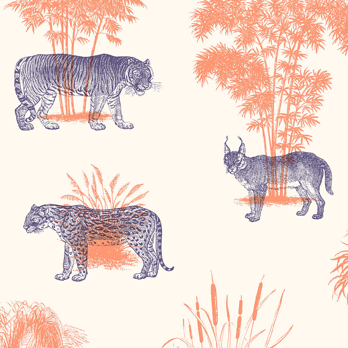 Papier peint tigre en toile de jouy intissé, HEXOA