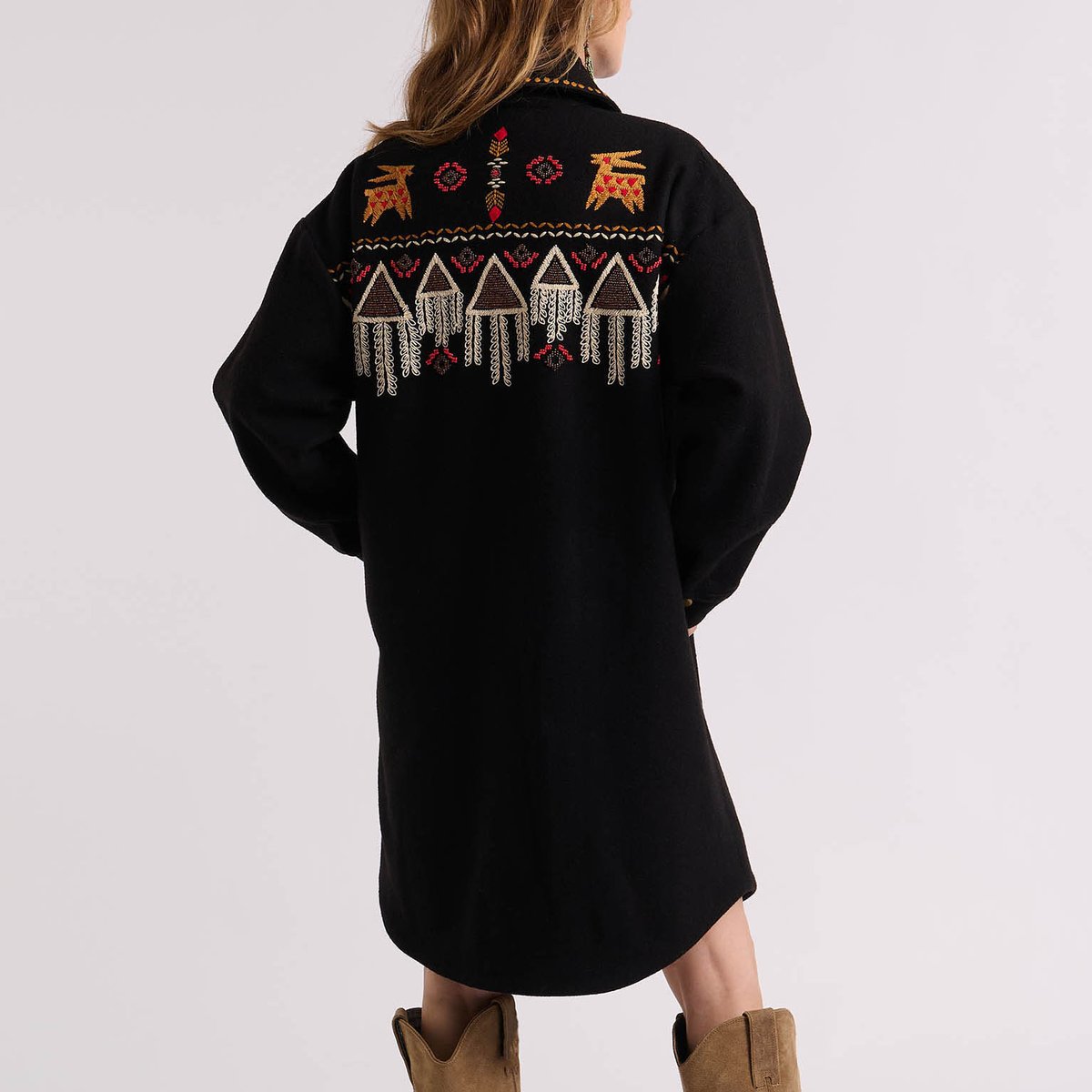 Manteau à motifs et perles aztèques ANGELE noir, WILD