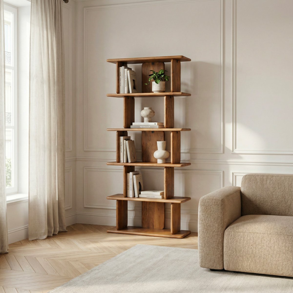 Étagère en bois massif H180cm- BATAM bois, DRAWER