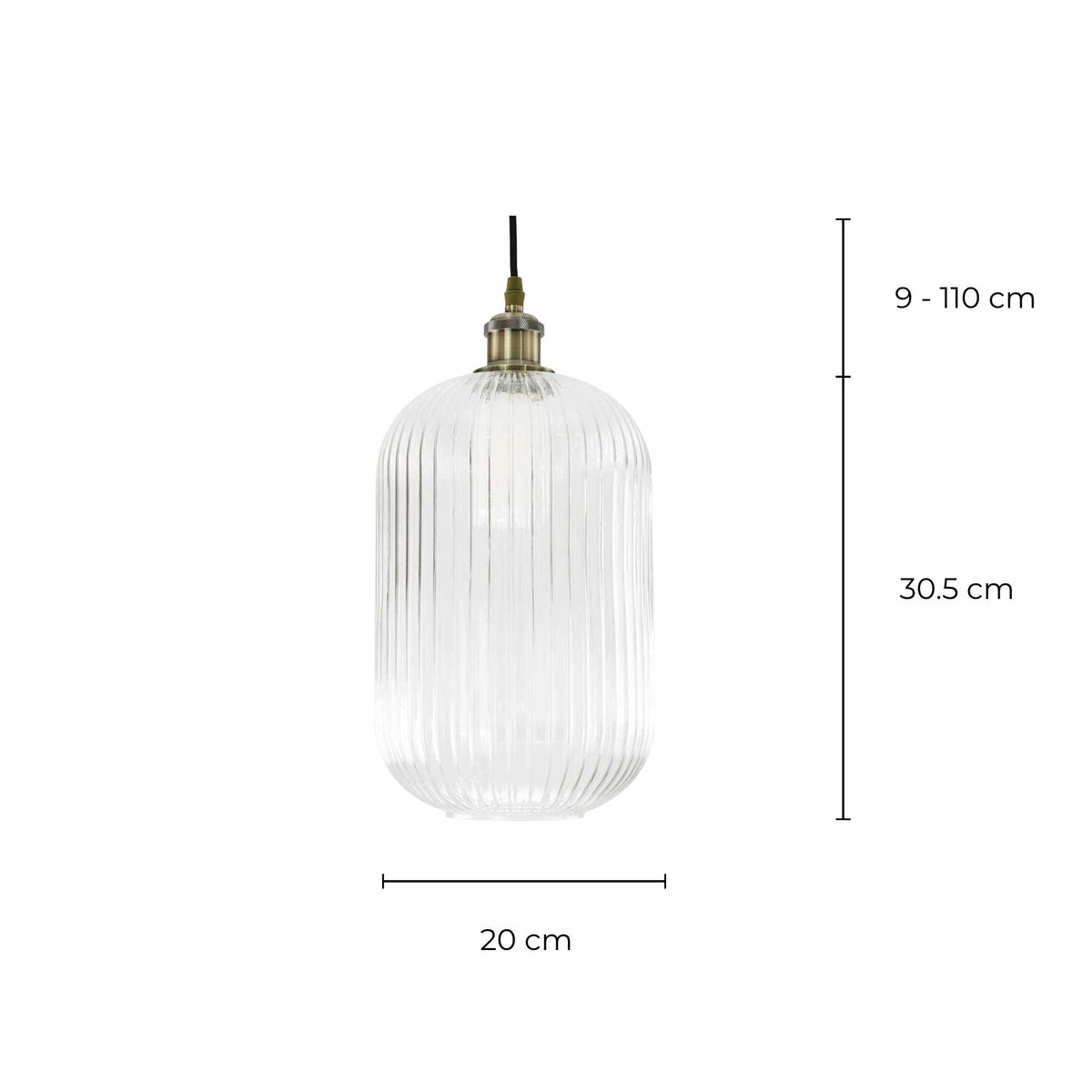 Suspension vintage en verre strié, CHAMBRET transparent, C-CREATION
