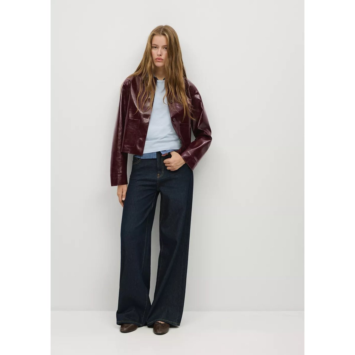 Veste cuir synthétique poches bordeaux, MANGO TEEN